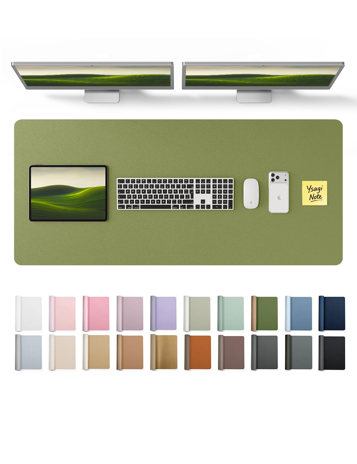 YSAGi Leather Desk Pad Protector, Office Desk Mat, Large Mouse Pad, Non-Slip PU Leather Desk Blotter, Laptop Desk Pad, Waterproof Desk Writing Pad for Office and Home (Green, 47" x 17")