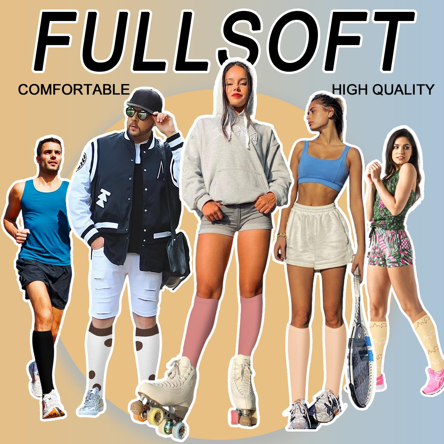 FULLSOFT 6 pares de calcetines de compresión para mujeres y hombres, 15-20 mmHg de soporte hasta la rodilla para enfermeras, atletismo, vuelo (6 pares de animales, grande-XL)