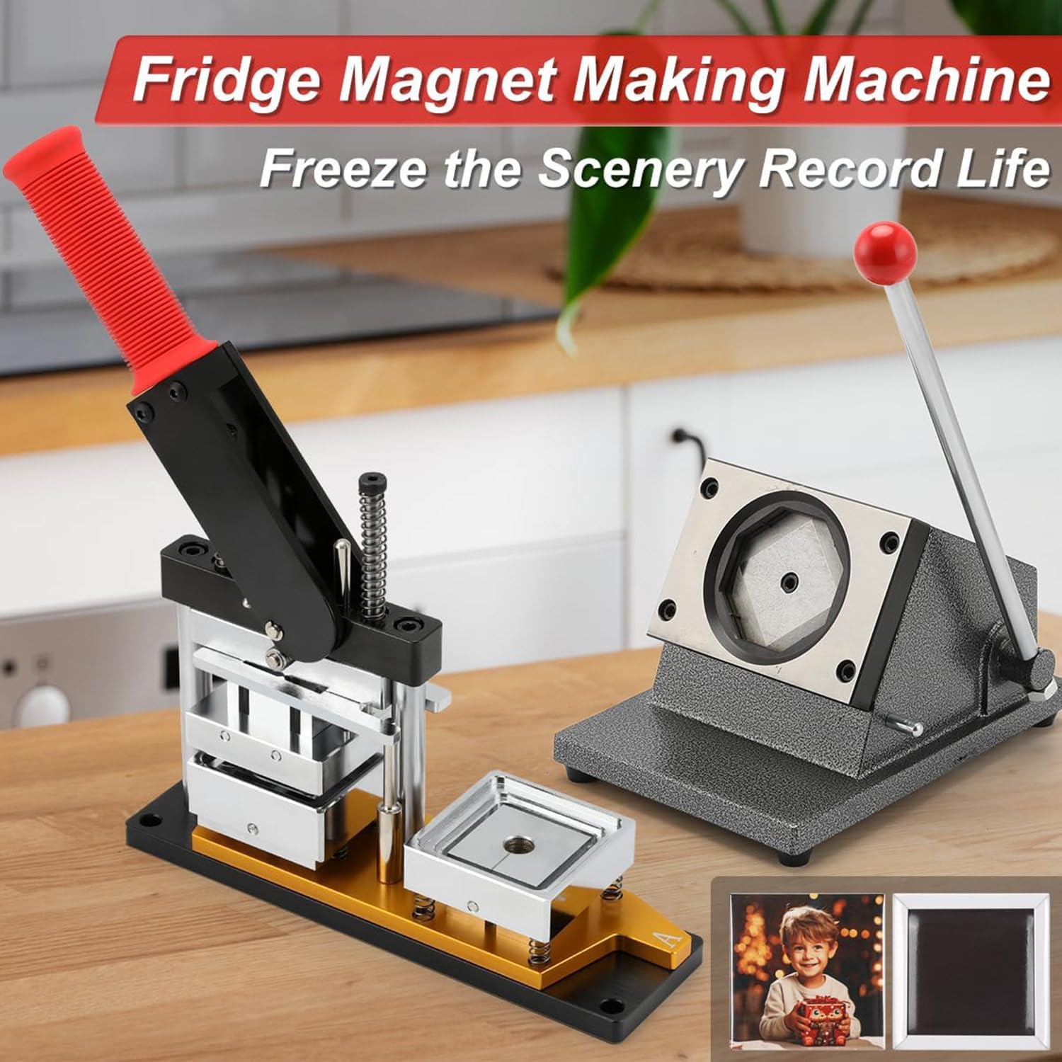 Maszyna Do Produkcji Znaczków Z Magnesem Na Lodówkę, Zestaw Do Produkcji Znaczków, Produkcja Znaczków Z Magnesem Na Lodówkę O Wymiarach 50 * 50 Mm Ze 100 Akcesoriami I Kwadratowym Nożem, Niestandardo