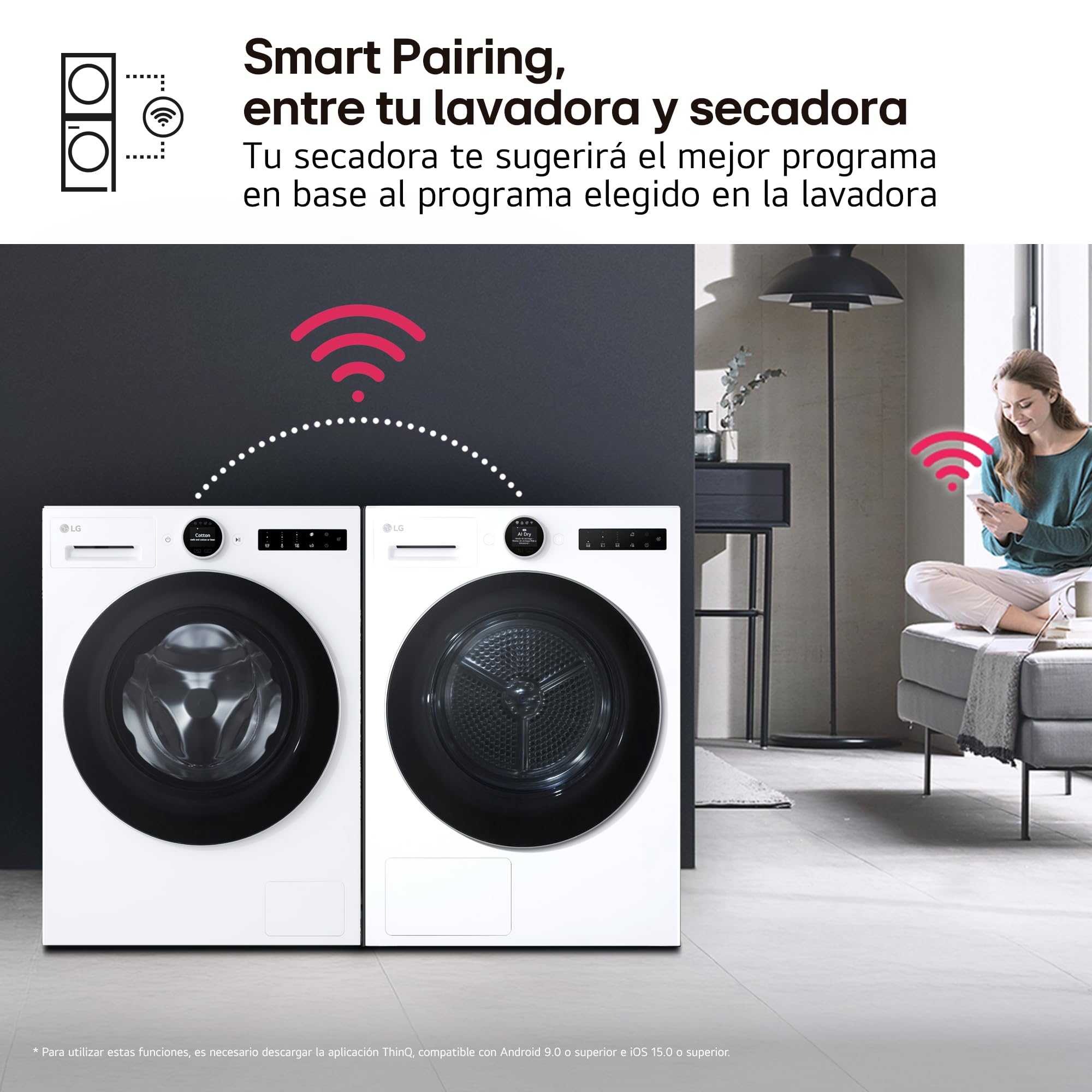 LG RHX7009TWS - Secadora con Inteligencia Artificial 9 kg, Bomba de Calor Dual Inverter, Eficiencia B, Serie 700, Tecnología AI Dry, Eco Hybrid, Conectividad Wi-Fi ThinQ, Blanco