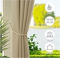 Vista 199 de NICETOWN Cortinas grises para exteriores para patio, impermeables, 2 paneles, resistentes al viento, a prueba de óxido, ojales superiores e