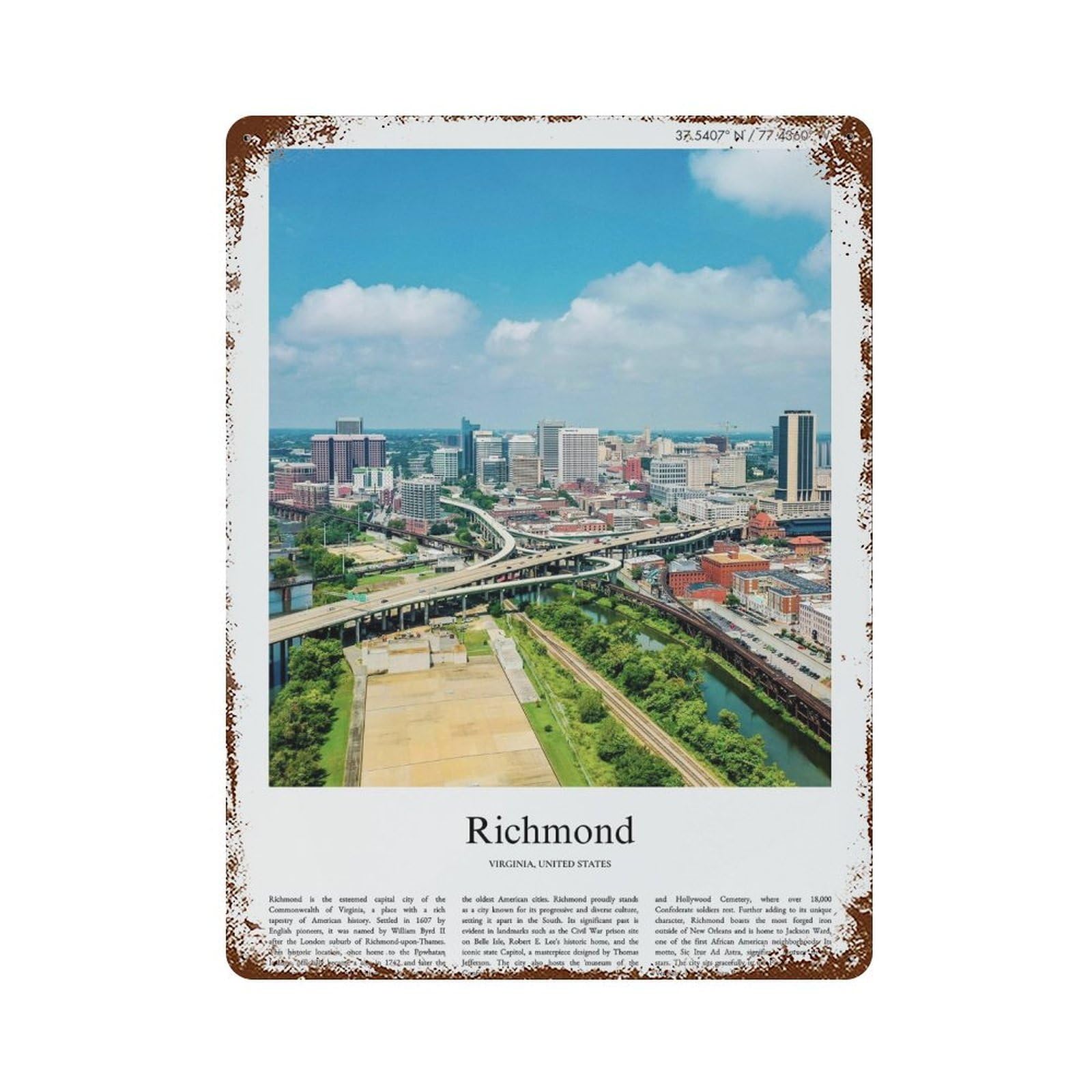 xiaoxiaoshen Richmond Virginia, United States, USA City Scenery Wall Decor Art Metal Tin Poster Modern Home Decor Art Home Bar Shop Decorations Vintage Sign 40x30cm