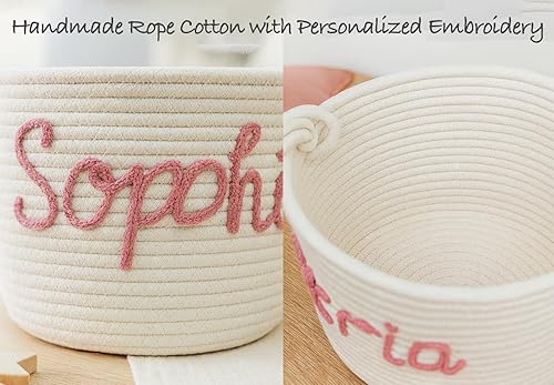 Miniatura 2 de MBBEST Cesta personalizada para baby shower, canasta de algodón con nombre personalizado para bebés, recuerdo para recién nacidos, almacenamiento