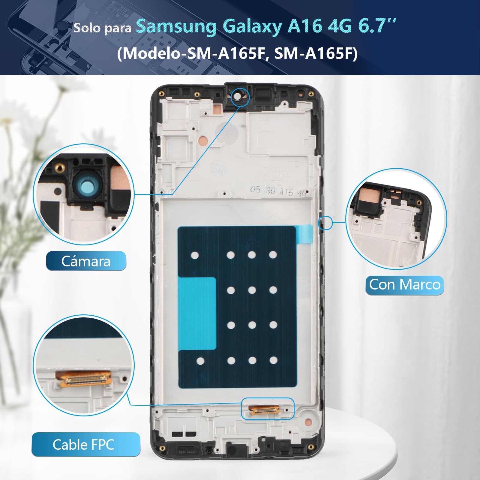RongZy Pantalla para Samsung Galaxy A16 4G A165F/A165M Pantalla Táctil LCD Kit de Pantalla de Repuesto Ensamblaje Digitalizador de Reemplazo con Herramientas