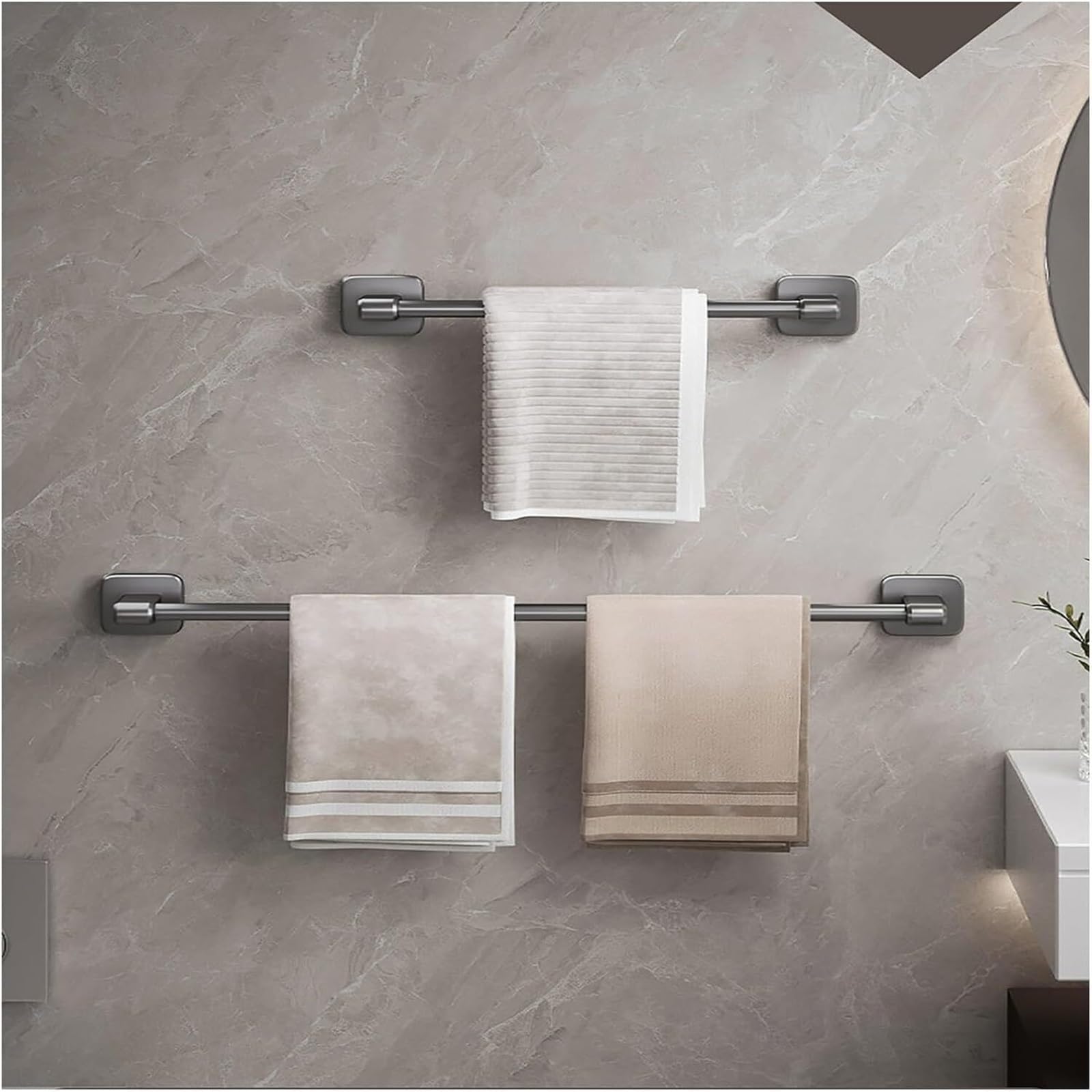 Toallero autoadhesivo, barra de aluminio espacial, soporte de pared con instalación sin taladro, para baño y cocina