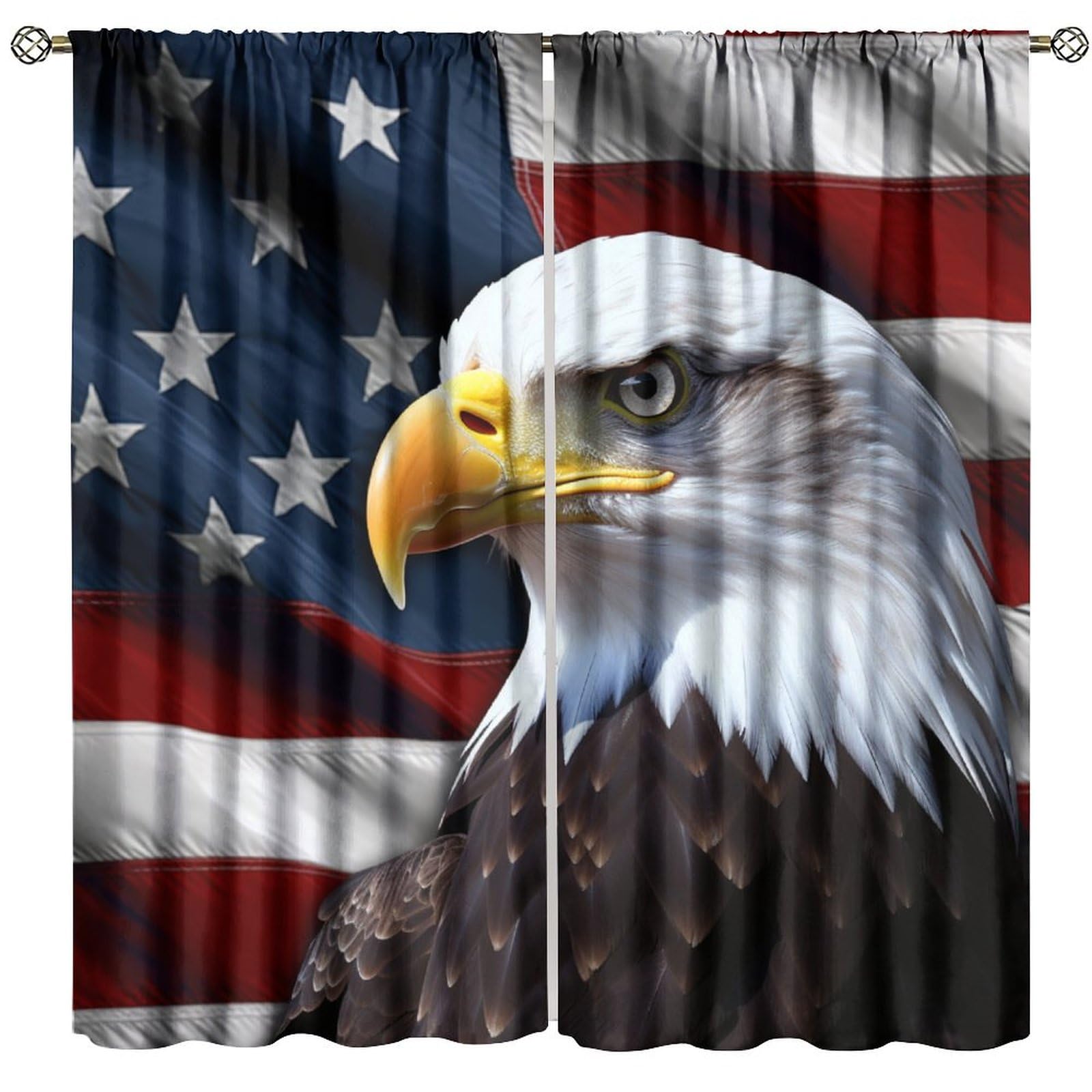 XBDDZSW Flag Curtains,USA Bald Eagle USA Flag 4th of July Independence Day Theme Soldiers Eagle Art Pattern Print Window Drapes for Bedroom Living