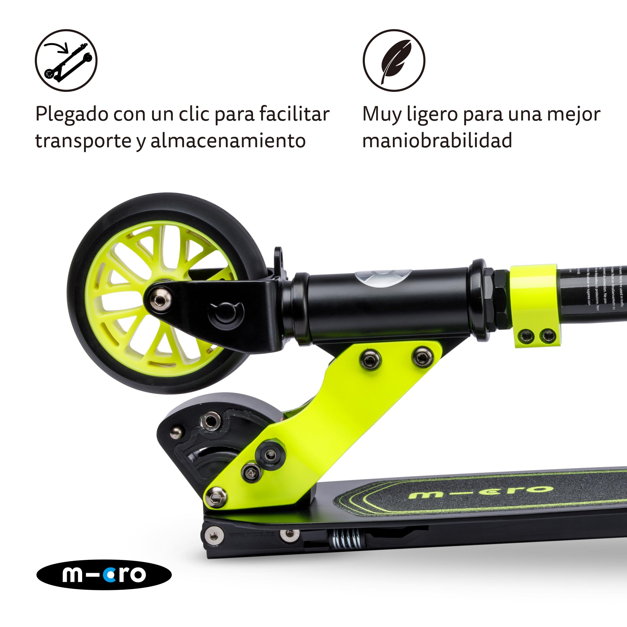 Micro® Rocket | Patinete de 2 Ruedas Extra Anchas 120 mm| Mayor Estabilidad | Scooter de Aluminio Plegable | Altura Ajustable 66 a 96 cm| Pata de Cabra | Ligero 3,85kg | Adolescentes y Adultos