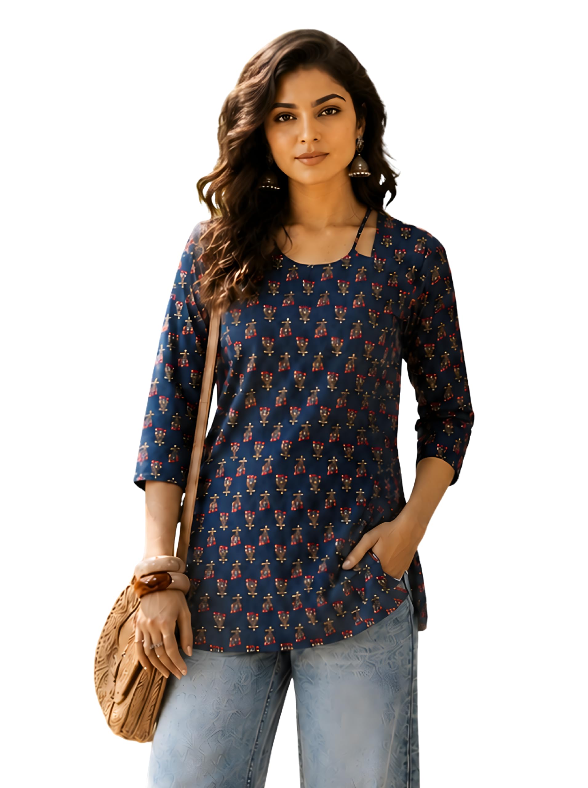 kalaanj Printed Short Kurti - Cotton Rich Kurta | Neck Tie-Up Detail | Short Kurti Tops for Women Latest-picture-14