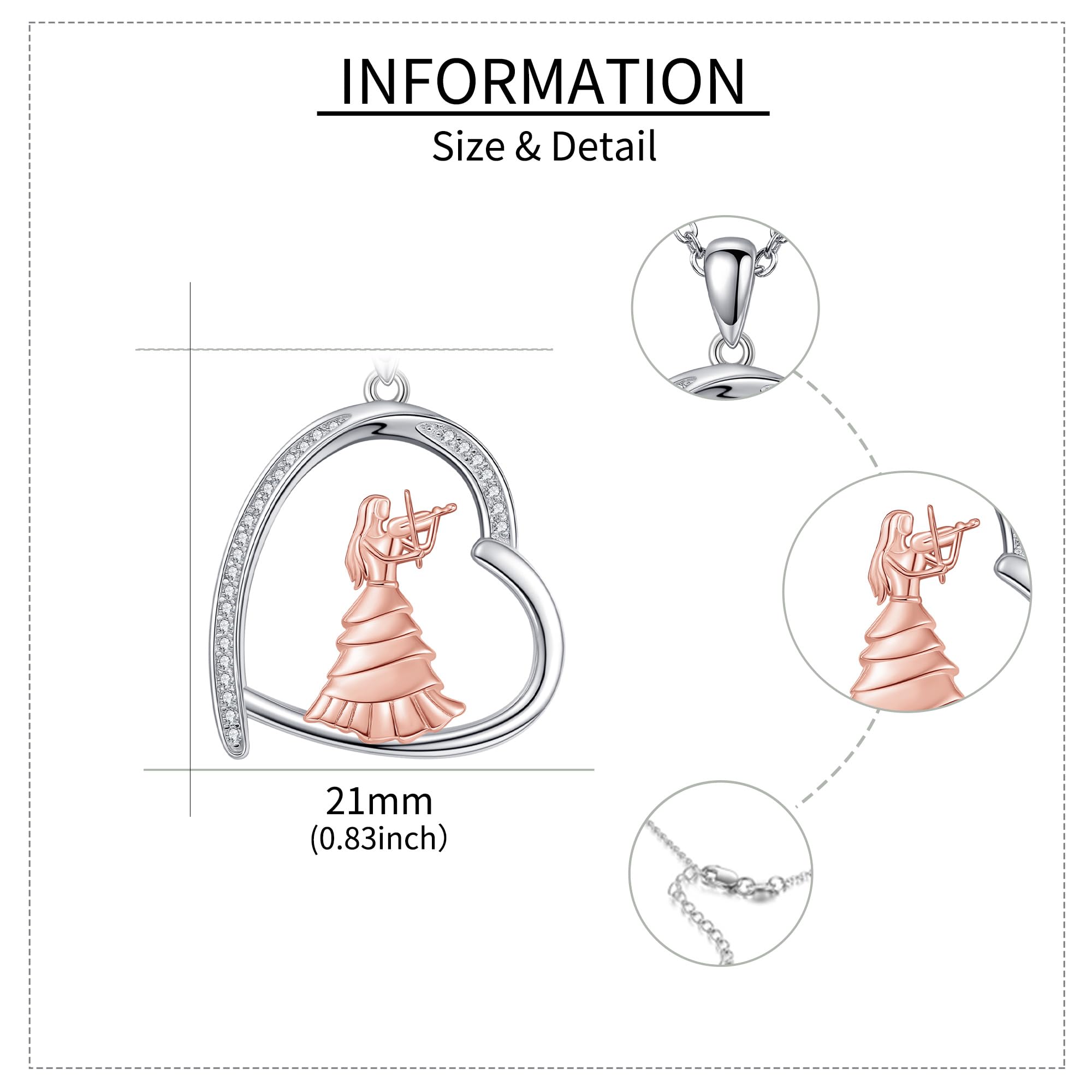 JERWLI Collar de plata de ley S925 Ballet/Violinista/Gimnasia Joyas de música Regalos para mujeres y niñas