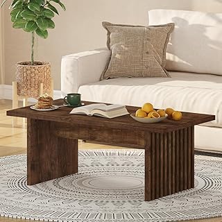 BON AUGURE Coffee Table for Living Room, Farmhouse Wood Center Table, Rectangle Mid-Century Living Room Tables, Unique Flu...
