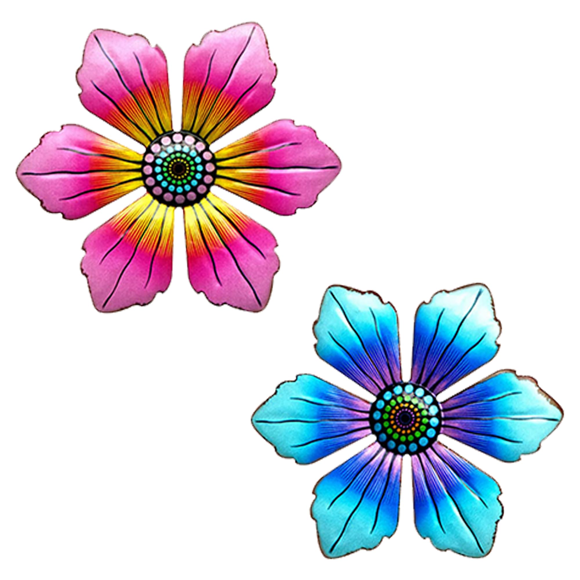 Sunneko 2 Pcs-Flowers-Style-E Metal Flower Garden Ornaments Outdoor, Garden Ornaments Metal Wall Art Deco Hanging Wall Art Decoration Indoor Outdoor Fence Yard Shed Fences (2 Pcs)