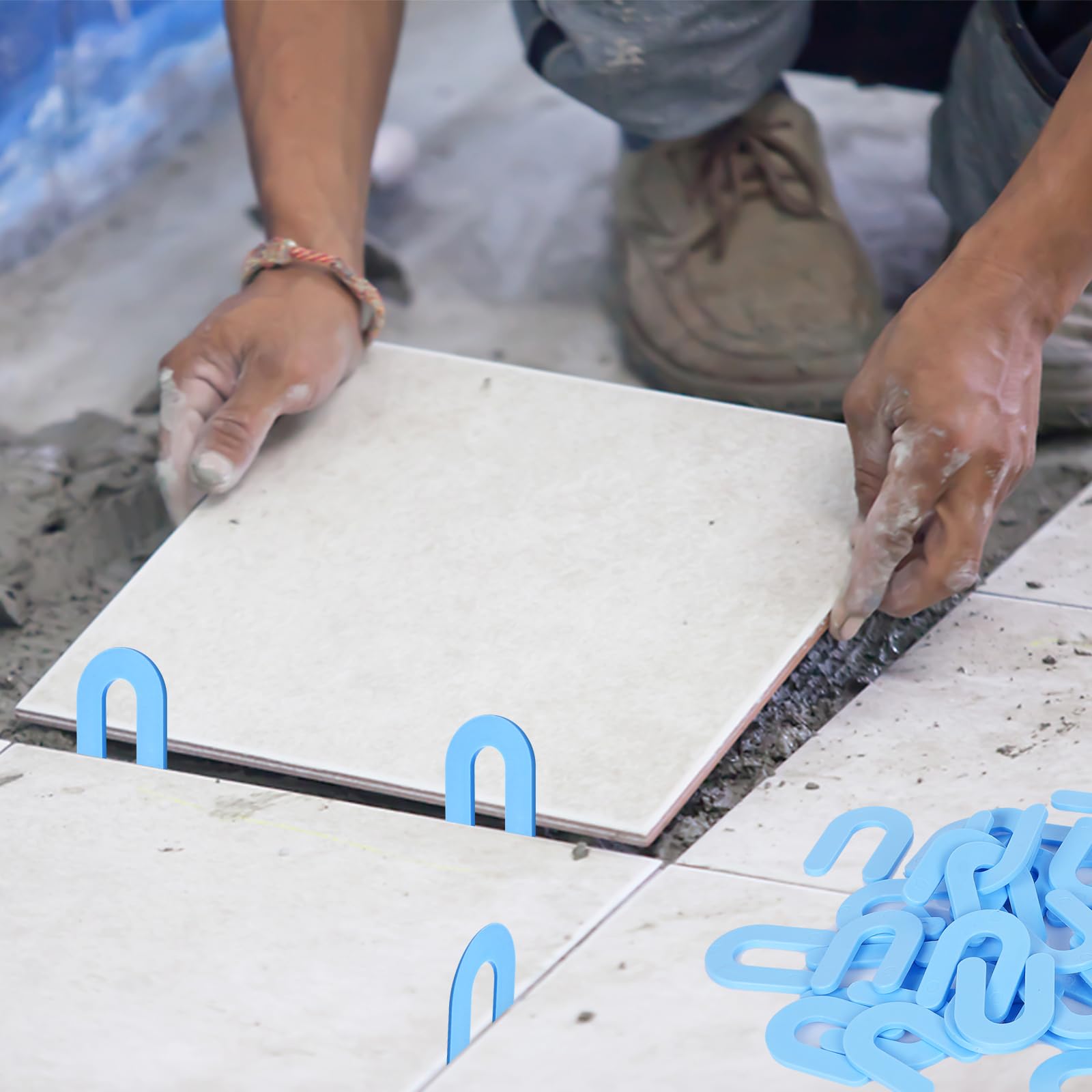 Espaciadores de azulejos de cuña de herradura, espaciadores de azulejos de 1/16 pulgadas, cuñas de plástico en forma de U para niveladores de azulejos (1/16 azul, 1000 piezas)