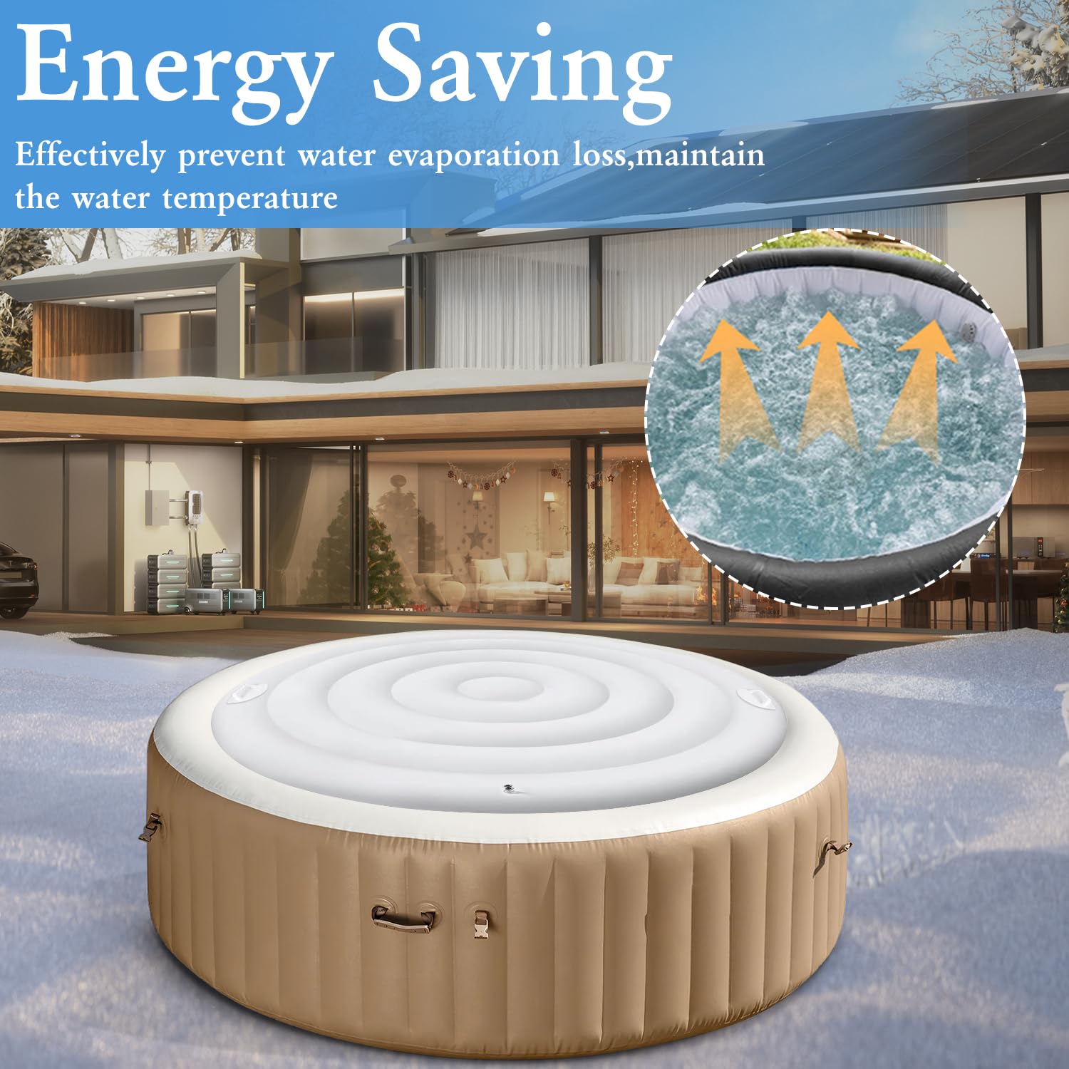 KEAGAN 5.4FT Inflatable Hot Tub Cover Round Energy Saving Lid for Outdoor Hot Tub with Handle - Image 4
