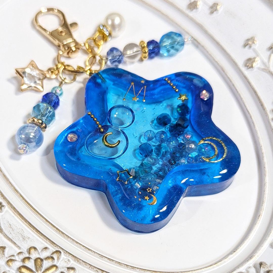 夜空をひらく☆星鍵シェイカーキーホルダー オイルあり （手作りレジン 