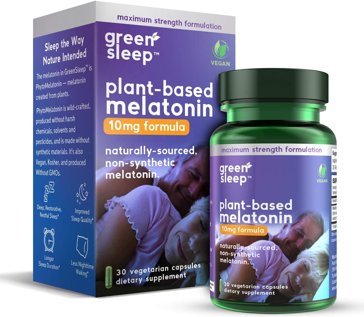 Purity Products GreenSleep 10mg Plant-Based Melatonin Naturally Sourced, Non-Synthetic PhytoMelatonin - 10 mg Melatonin for Deep Restorative Sleep - Vegan, Made Without GMOs - 30 Veg Capsules