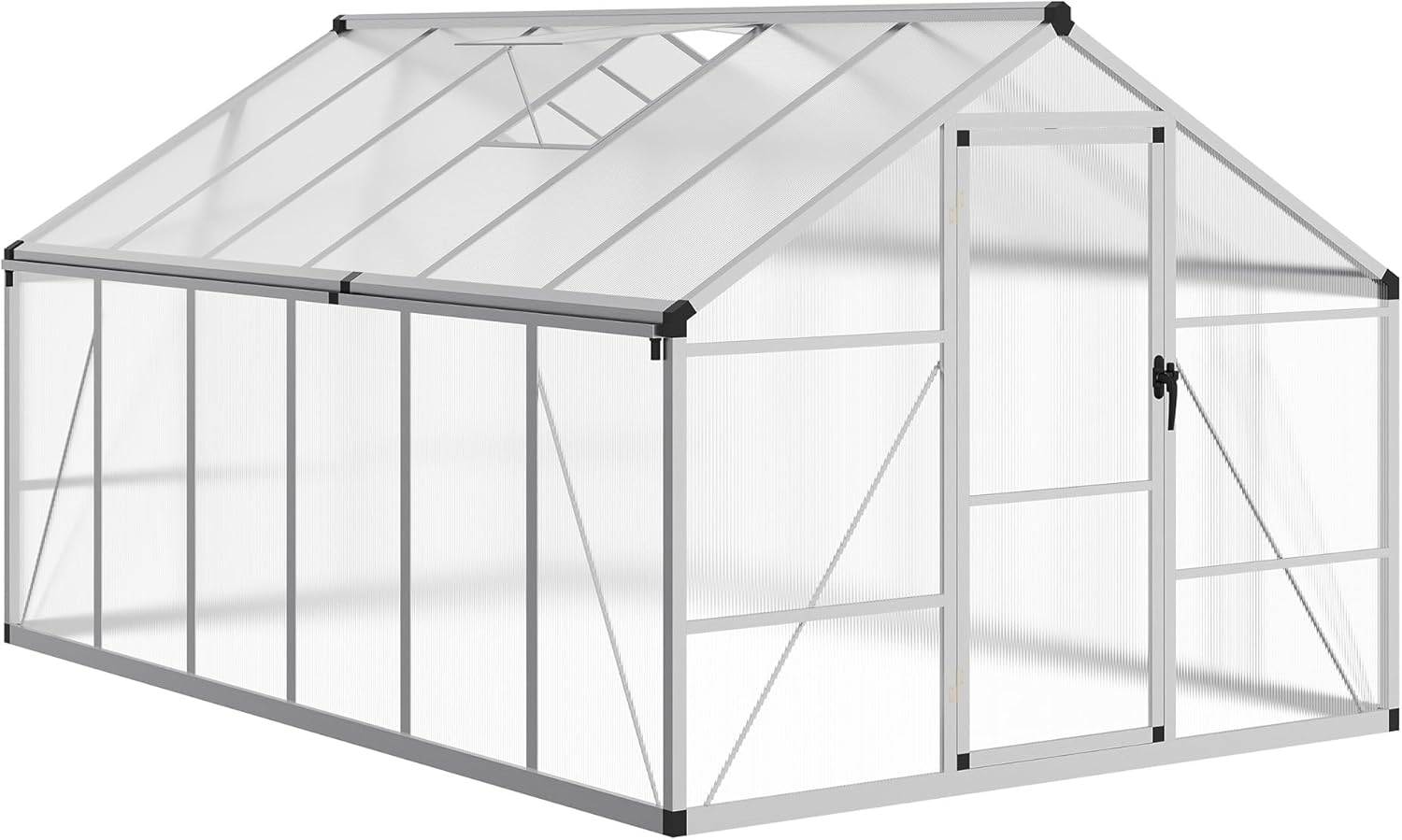 8X12 FT Outdoor Polycarbonate Greenhouse, Sturdy Aluminum Frame, Adjustable Roof Vent, Ideal for Backyard, Patio, or Garden, All-Weather Green House for Growing Plants and Vegetables