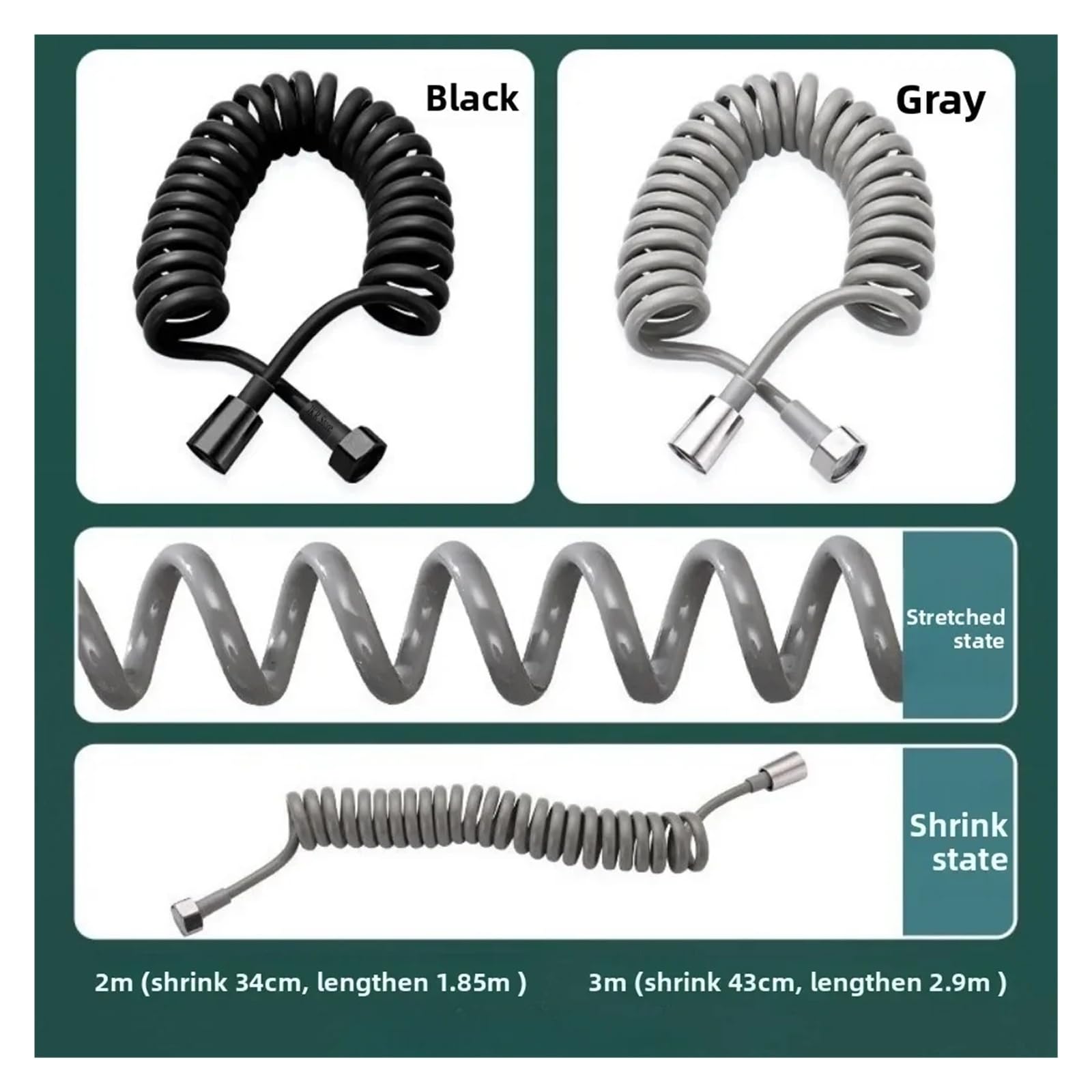 Manguera de jardín extensible de 5 a 15 m, tubo de agua retráctil flexible para uso en interiores y exteriores, G1/2, ajuste universal para ducha, inodoro y riego de plantas (negro, 3 m)