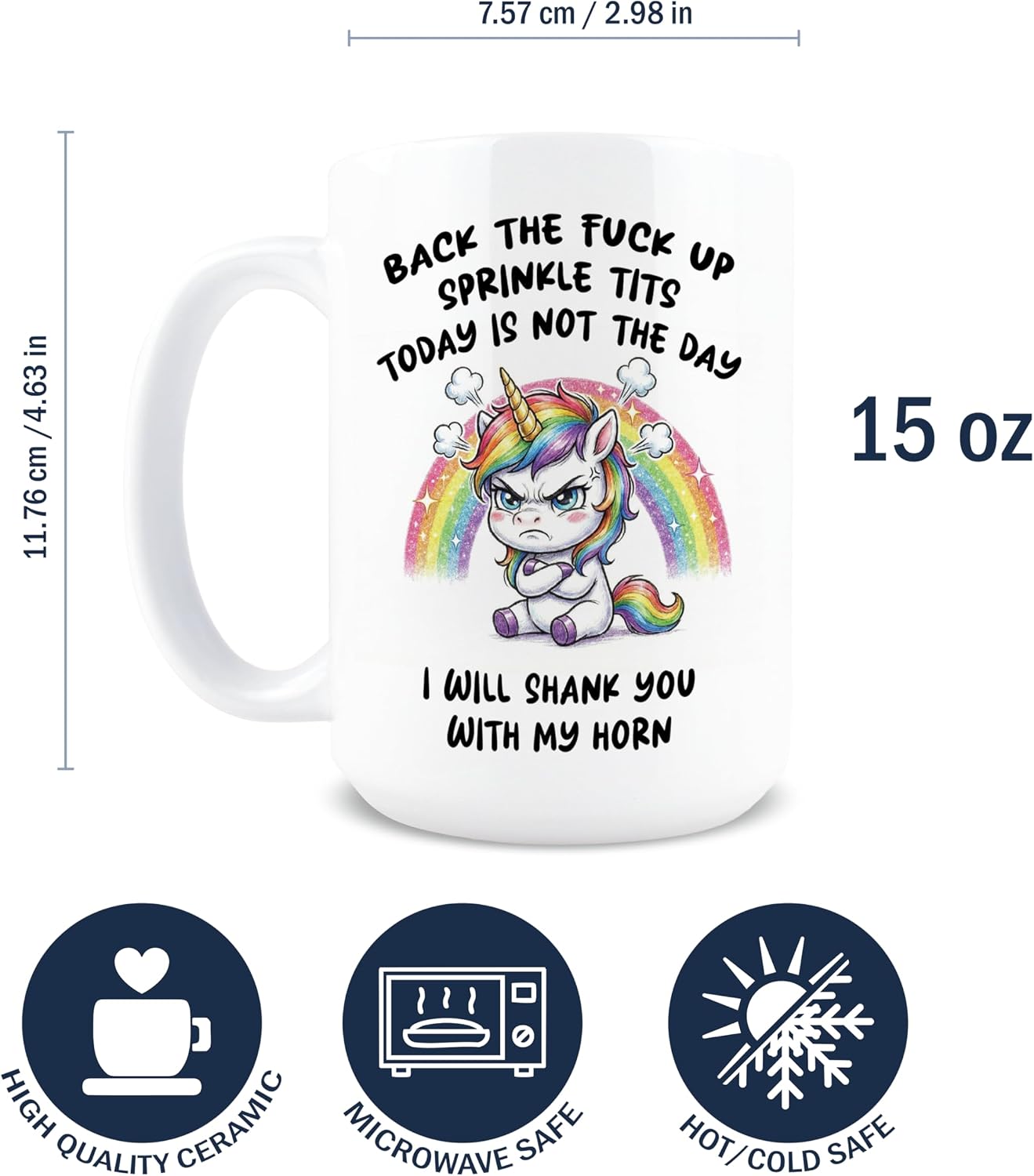 Back the Fuck Up Sprinkle Tits, Unicorn Mug, Unicorn Coffee Mug, Funny Coffee Cups for Women, Sarcastic Gag Gift for Adults, Novelty Ceramic Cup for Coworker, Birthday Gift
