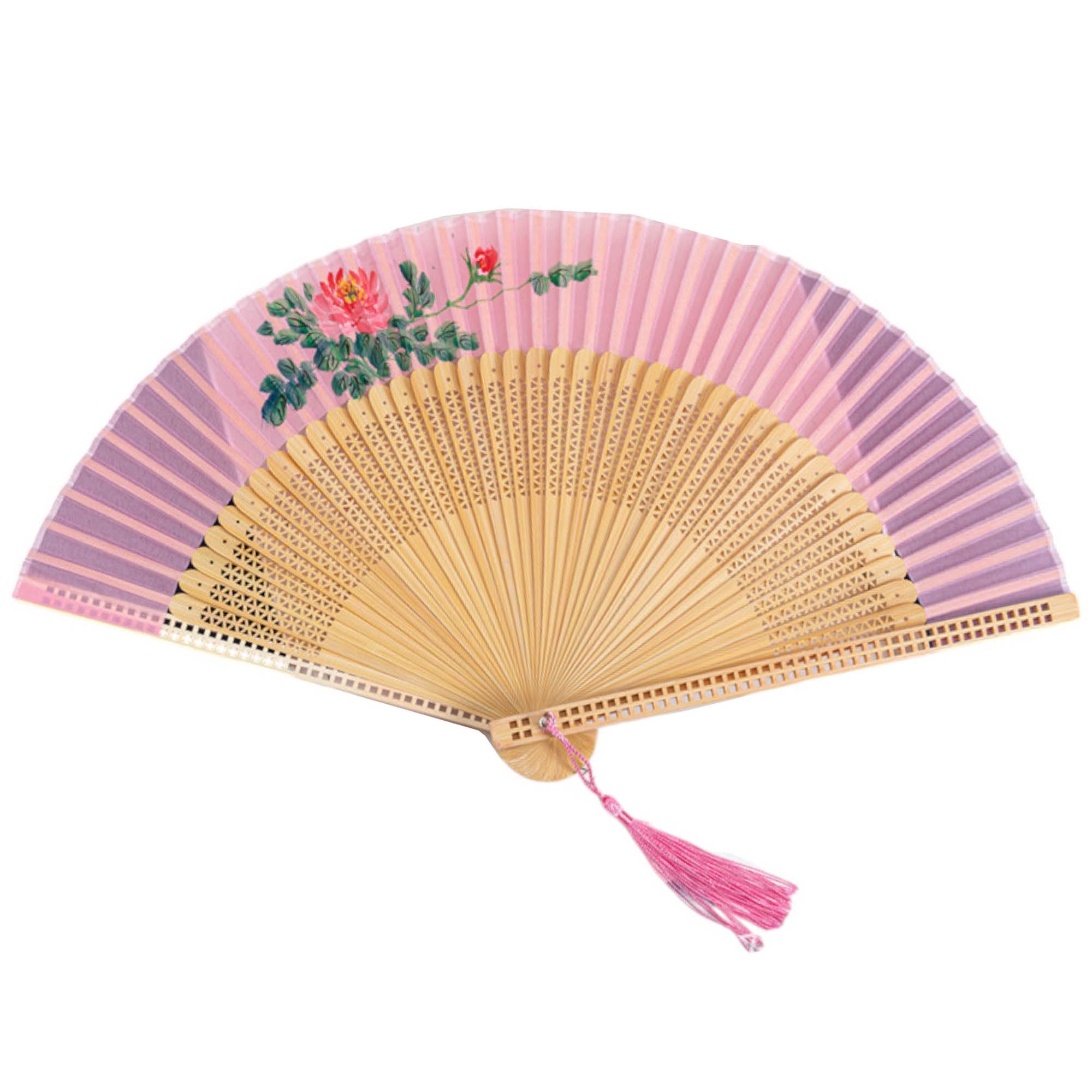 GFM® Bamboo Silk Handheld Folding Chinese Hand Fans for Summer, Wedding, Party Favour etc - Pink - (FLSLK-MR-C) (Floral-F22-Pink)(FLSLK-F22-GLB)