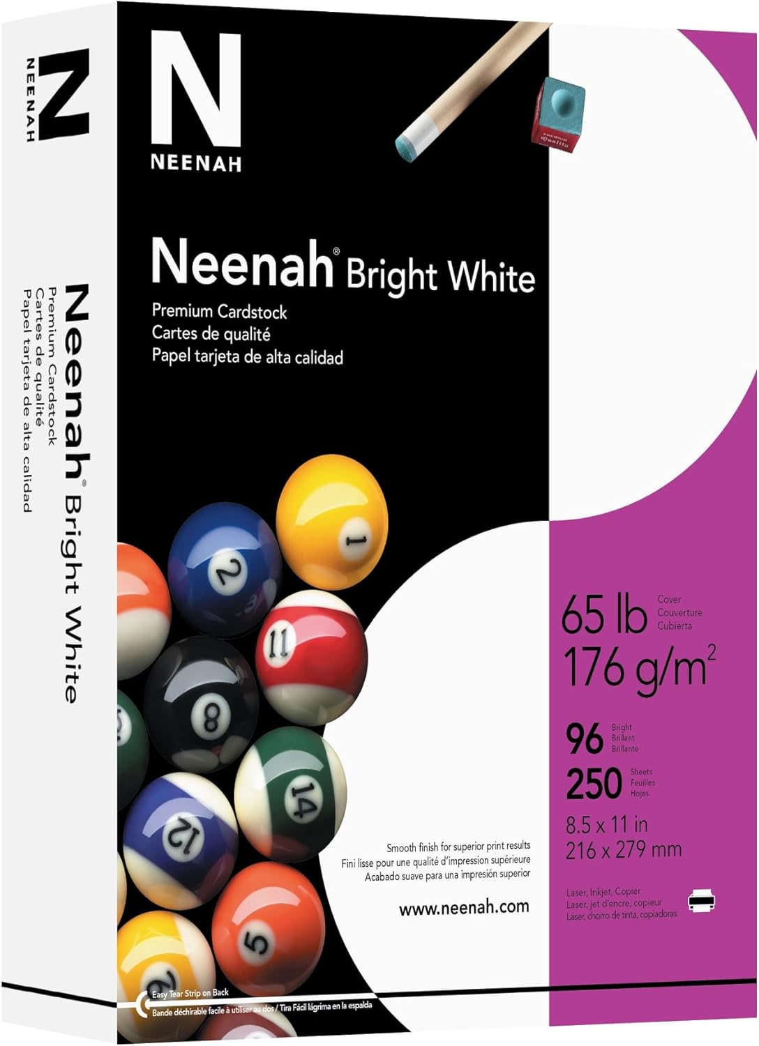 Neenah Bright White Premium Card Stock, 8 1/2in. x 11in., 65 Lb., Pack Of 250 Sheets, 91904