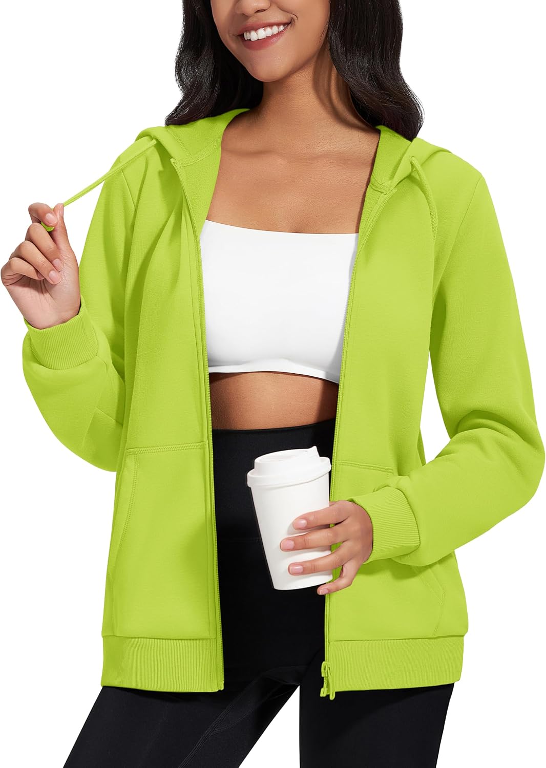 MAGCOMSEN Zip Up Hoodie Women Fleece Lined Jacket Hooded Sweatshirt Casual image 2