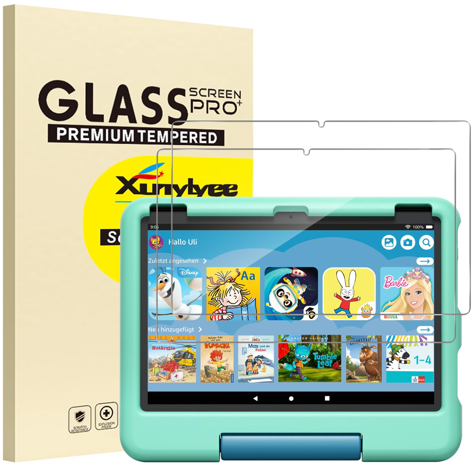 XunyLyee 2 Stück Schutzfolie für Fire HD 10/10 Kids/ 10 Kids Pro 10,1 Zoll | Fire 10 2023/ 2021 Release Panzer Schutz Glas Displayschutzfolie HD-Klarheit
