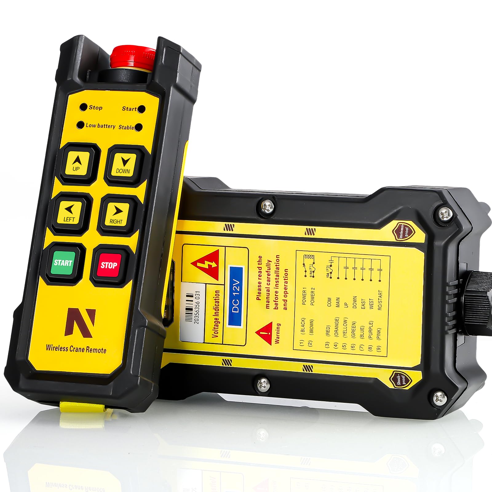 NEWTRY Wireless Crane Remote, 12V 4 Button Industrial Crane Controller Hoist Truck Remote 984FT Electric Lift Switch with Indicator System