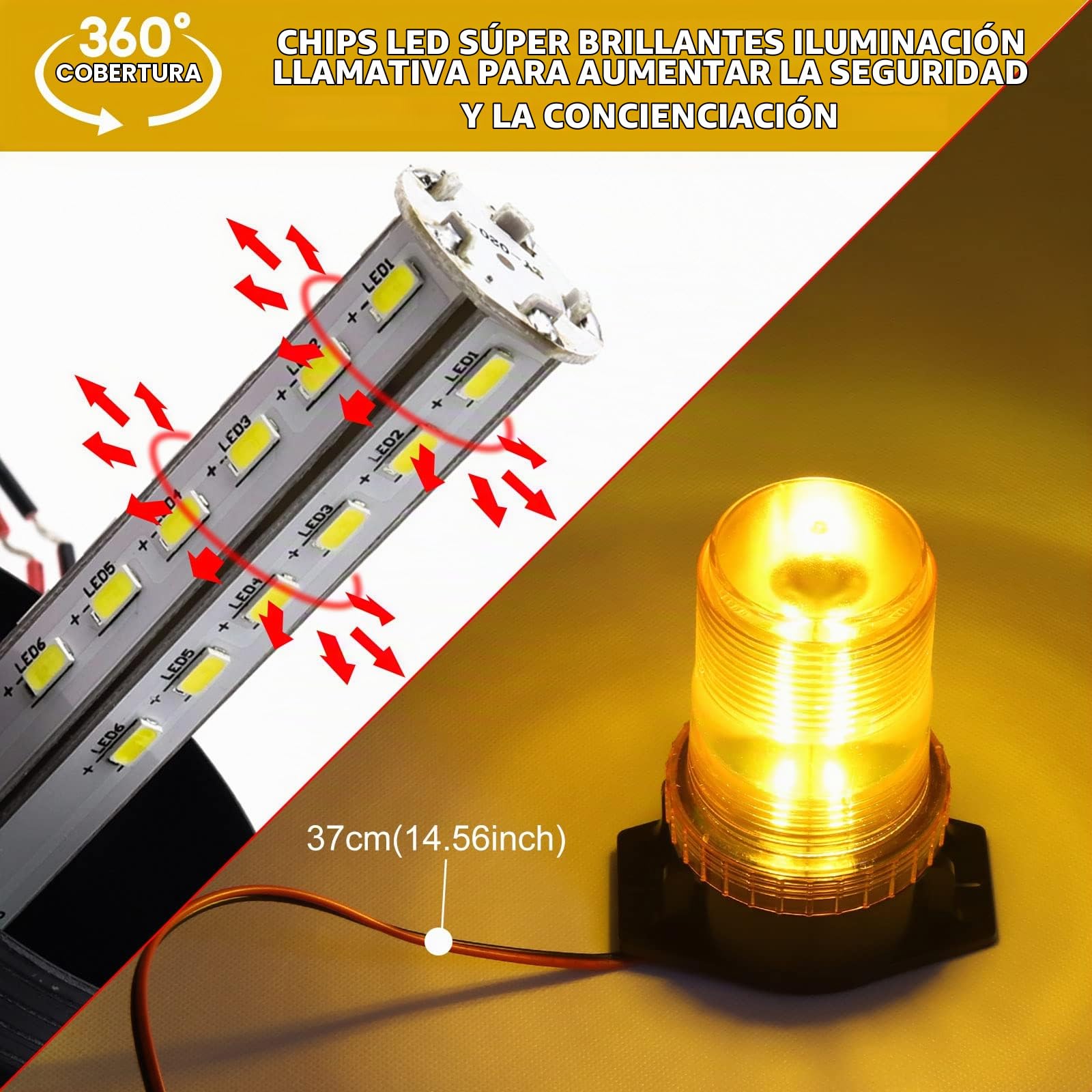 Biqing Luz de Baliza de Advertencia LED ámbar, LED Luces de Advertencia Estroboscópicas 12V 24V Luz Rotativa de Advertencia Estroboscopica para Autobús escolar Tractor Excavadoras Camión (Amarillo-1X)