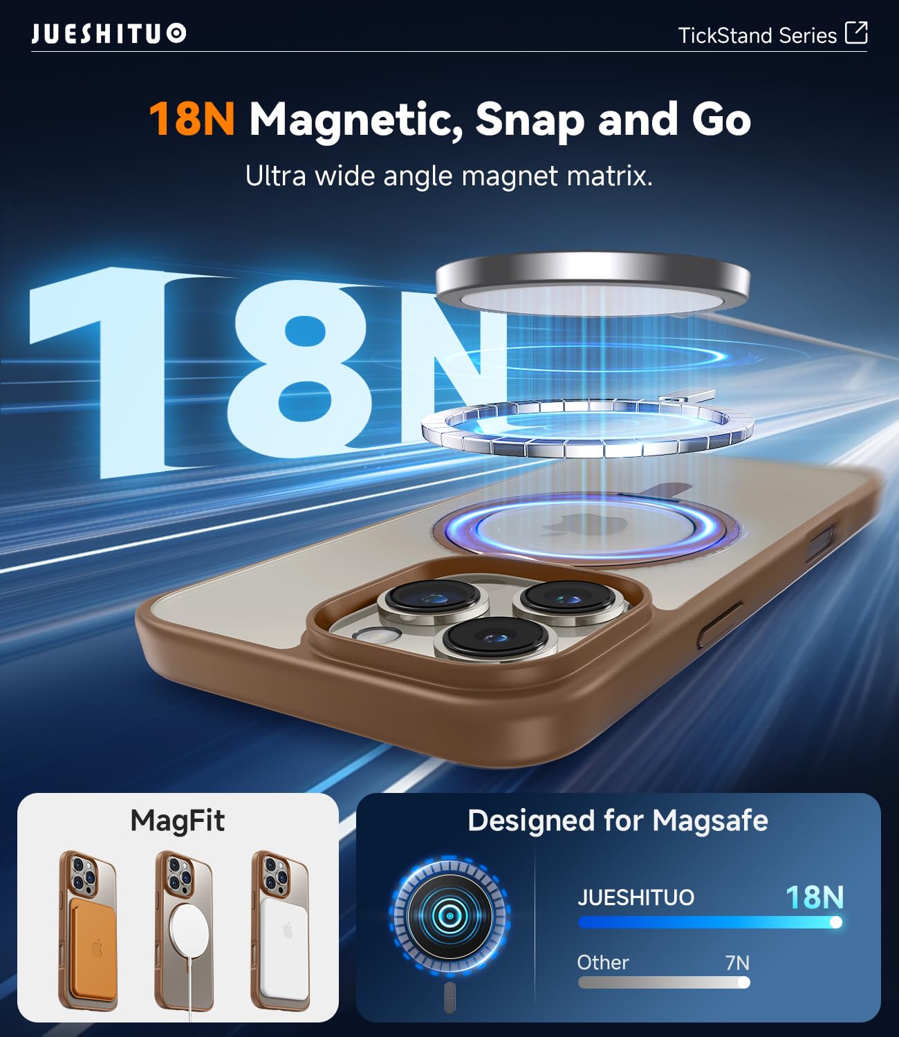 JUESHITUO Supporto Magico 360° Cover per iPhone 16 Pro con Magsafe [Protezione Militare] [Supporto Invisibile] Resistente Agli Urti e Graffi Ultra-sottile Ultra Sottile Custodia, Oro del Deserto