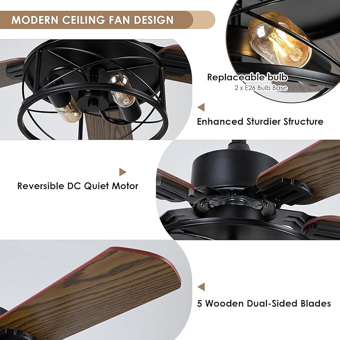 Ventilador de Techo 42 Pulgadas con Luz y Control Remoto 6 V miniatura 5