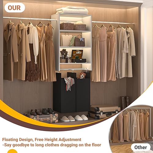 Miniatura 3 de Sistema de armario colgante con 2 cestas de lavandería, sistema organizador de armario de madera con torres y varillas para colgar, se adapta a