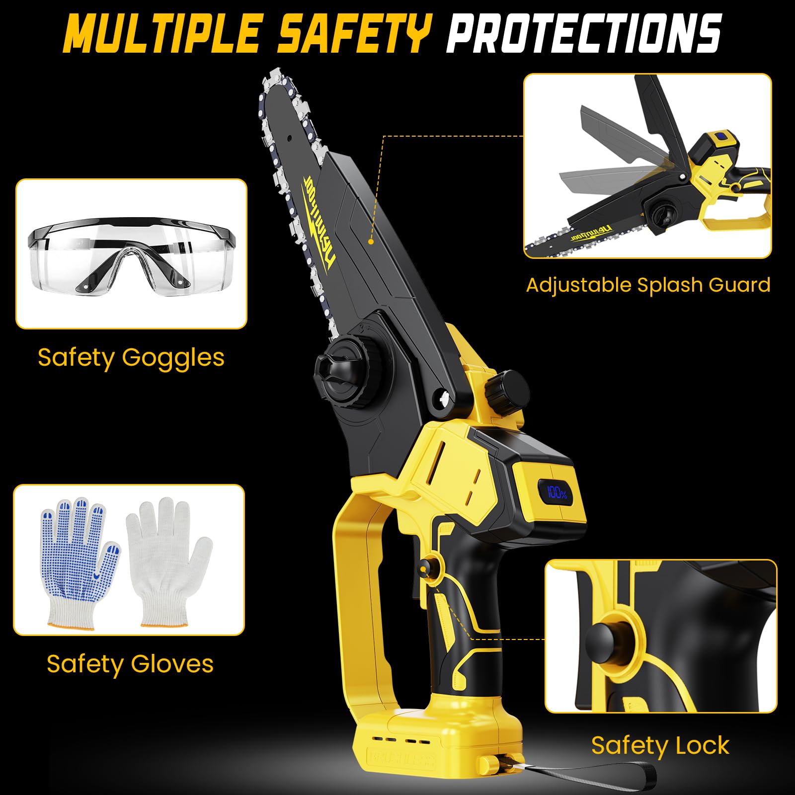 Mini motosierra inalámbrica compatible con batería Dewalt de 20 V máximo, motosierra eléctrica pequeña de 6 y 8 pulgadas, sin escobillas, engrasador automático, sierra de árbol de poda de mano, regalo