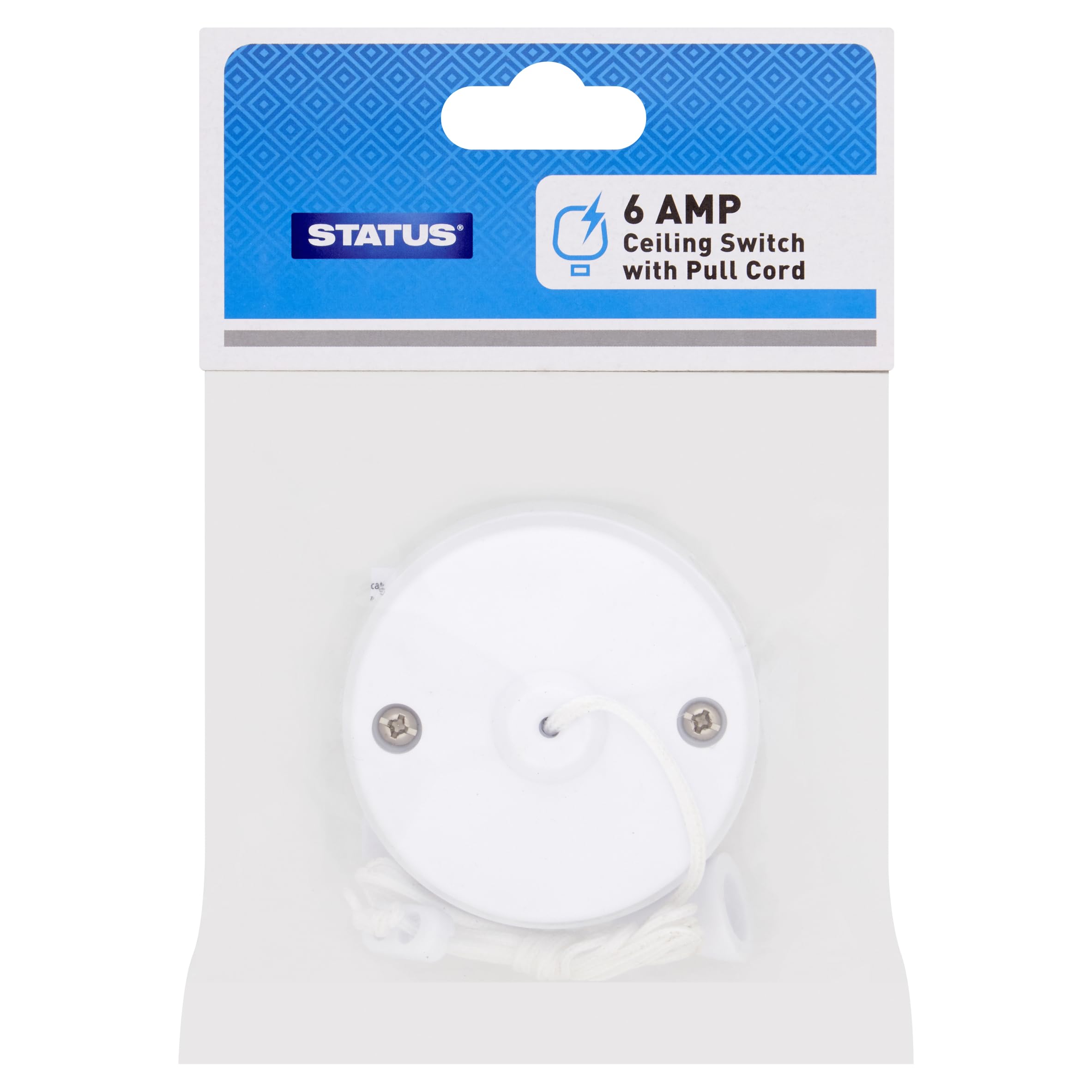 STATUS Ceiling Switch, White, 6A 2 Way Pull Cord Light Switch