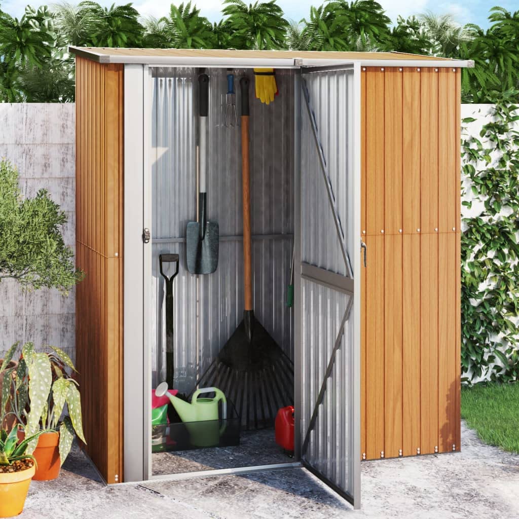 vidaXL Caseta de jardín 180,5x97x209,5 cm Acero galvanizado Aspecto Madera
