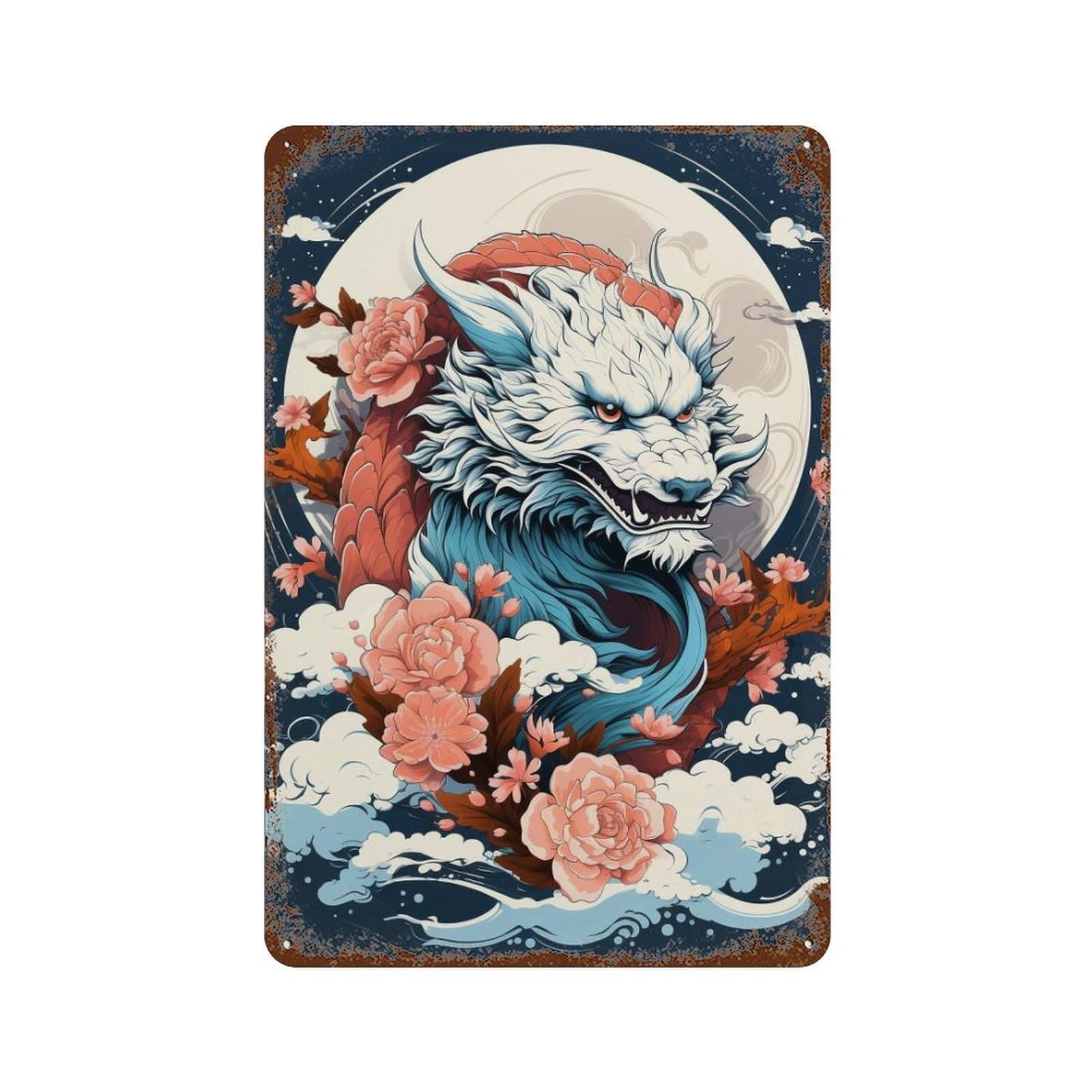 Japanese Mythical Beast Illustration -1 Retro Metal Sign 11.8"x7.9", Decorative Metal Wall Art for Garage, Bar And Workshop Decor