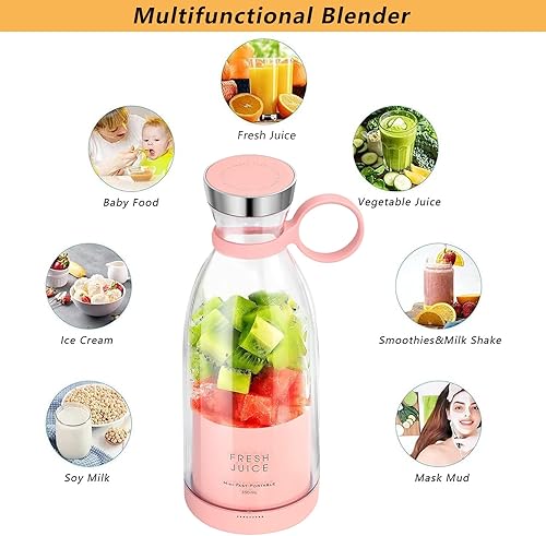 Miniatura 2 de Licuadora portátil personal para batidos y jugos, recargable por USB, taza de viaje compacta de 11.8 fl oz con cuchillas de acero inoxidable, sin