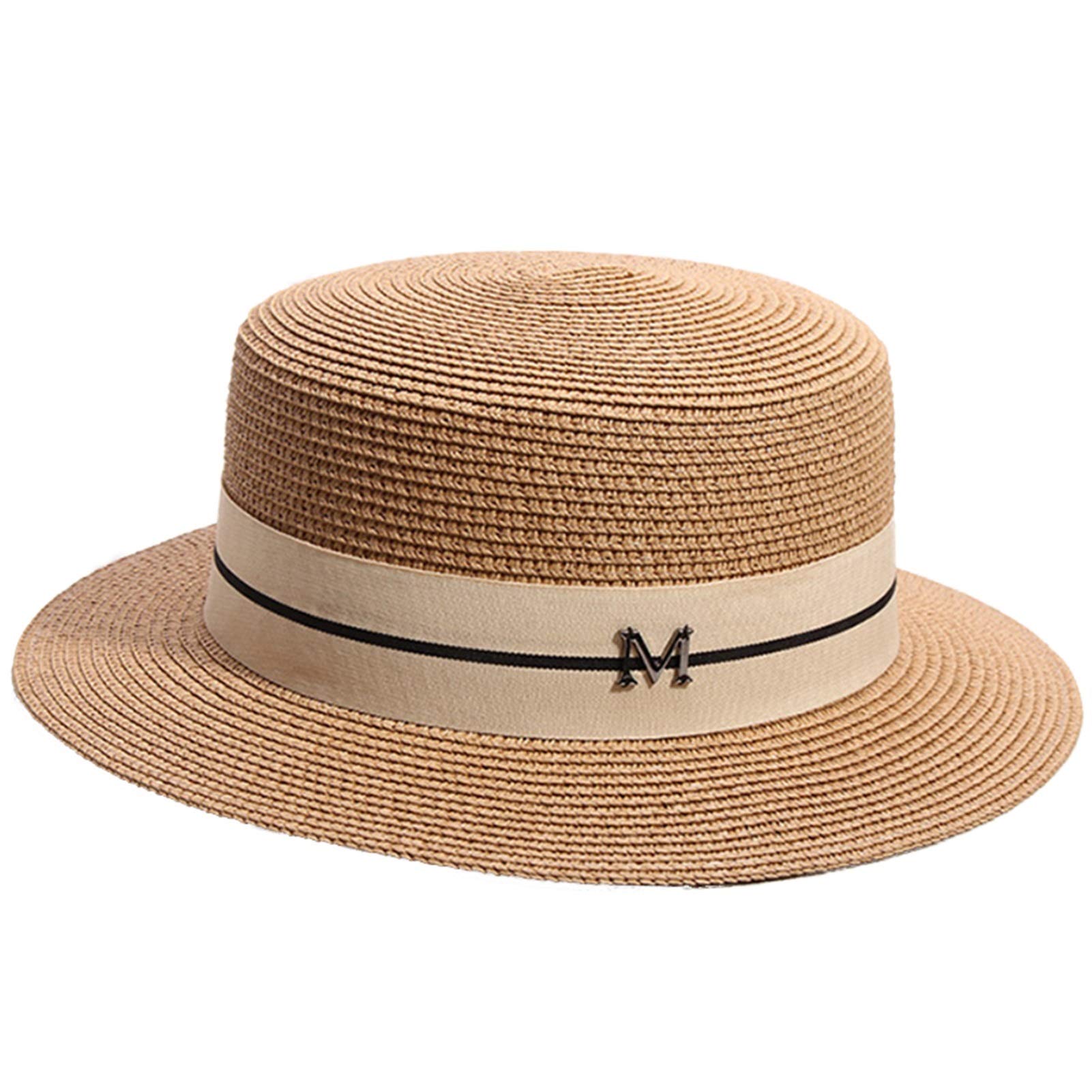 Chapeau de Soleil pour Femme Chapeau de Plage de Boater féminin d'été Large côté Panama Chapeau de Chapeaux de Chapeau de Dame Classique de Paille Chapeau d’été (Color : Beige, Size : One Size)