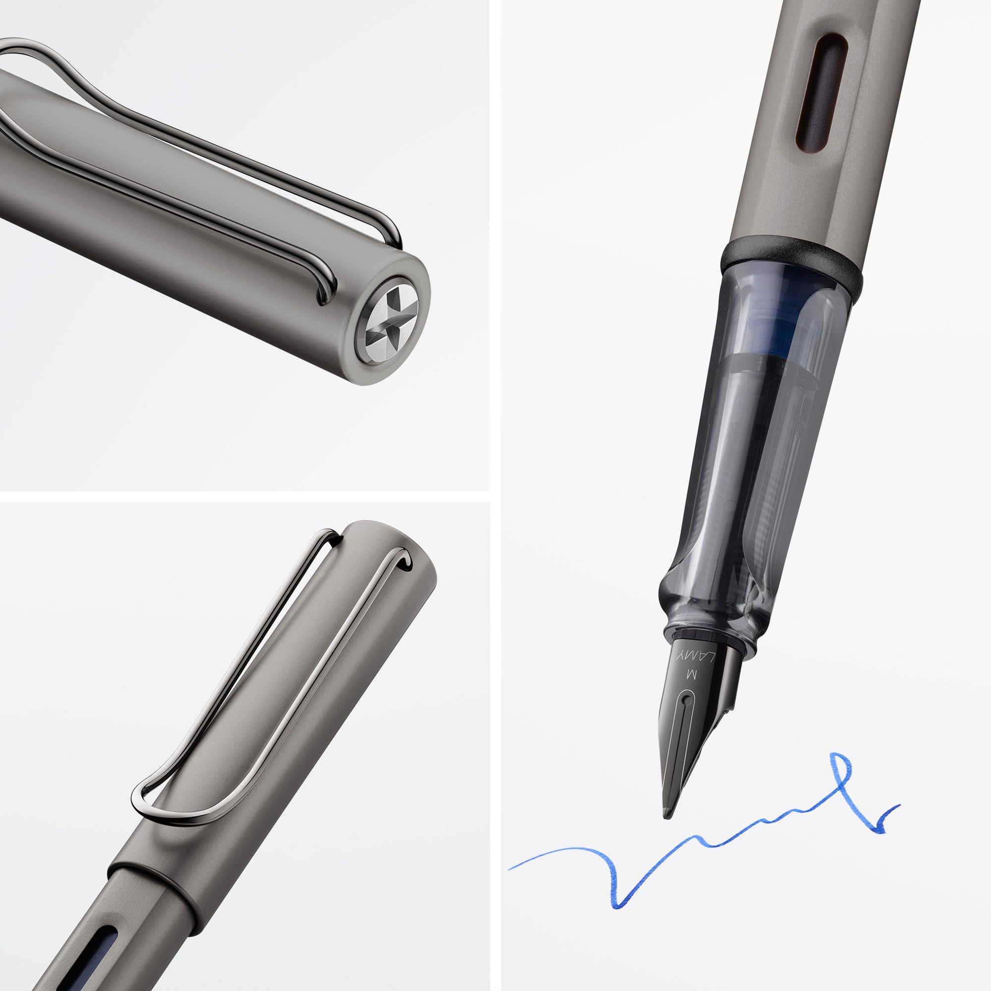 Lamy Stylo plume Lx en ruthénium - Plume revêtue de PVD et prise ergon. - Plume en acier de taille B - Corps léger en aluminium - Cartouche d'encre bleue T 10 et un étui métal - Pour droitiers