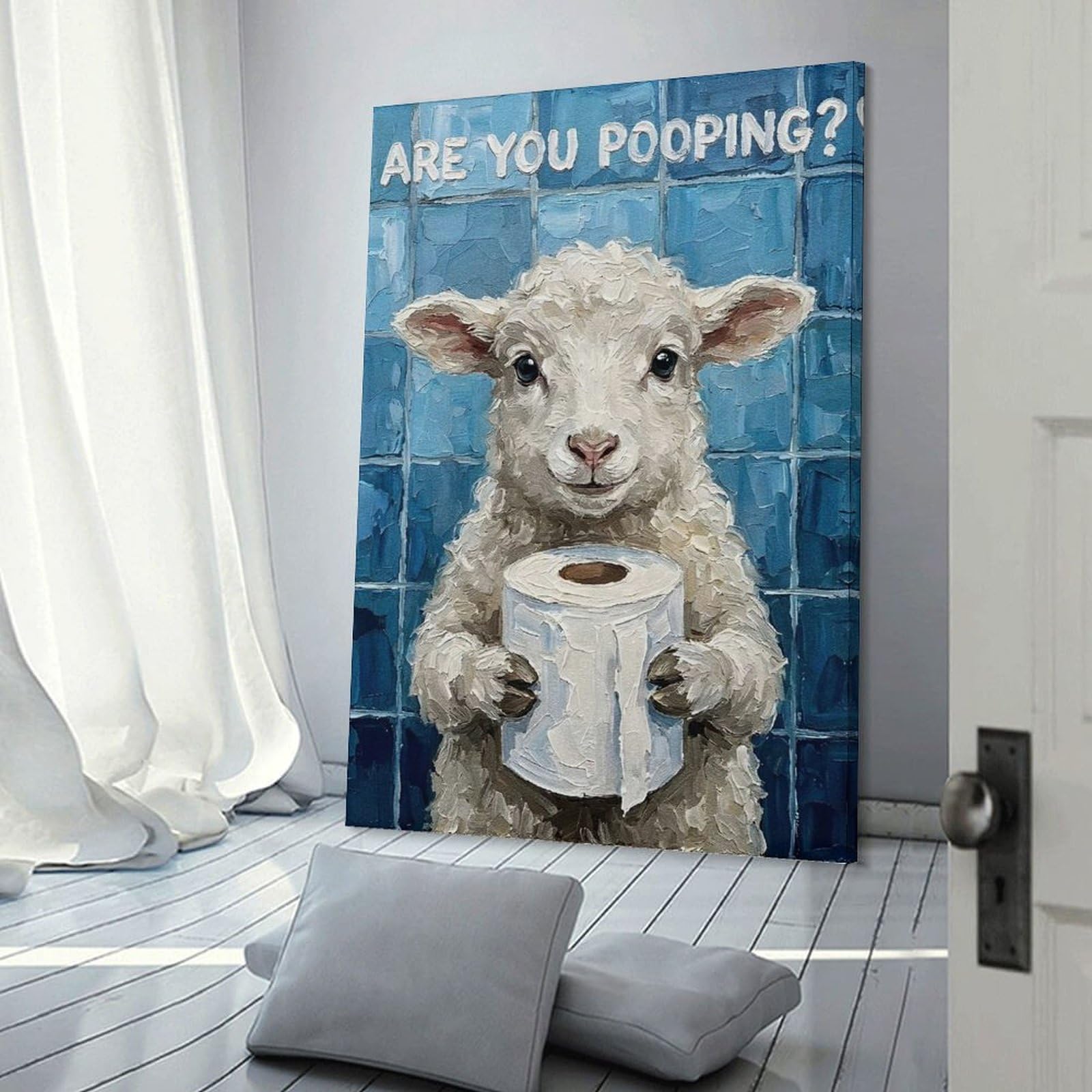 Junmoney Frame-Style-23 Are You Pooping Sheep With Toilet Paper Room Decor Wall Art, 12X18inch(30X45cm), For Living Room, Bedroom, Office Or Hallway, Decorative Artwork With Broad Appeal