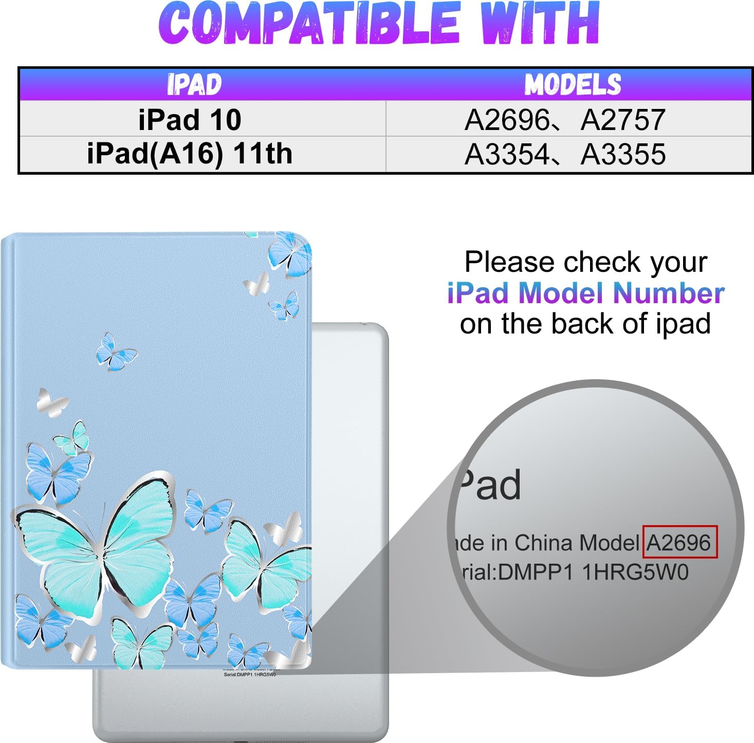 for iPad 10th Generation Case 10.9 Inch, for iPad 11th(A16) 2025 Girls Cute Women Folio Cover with Pencil Holder Blue Butterfly Aesthetic Design Girly Teens Unique Tablet Cases for Apple 10/11 - Image 2