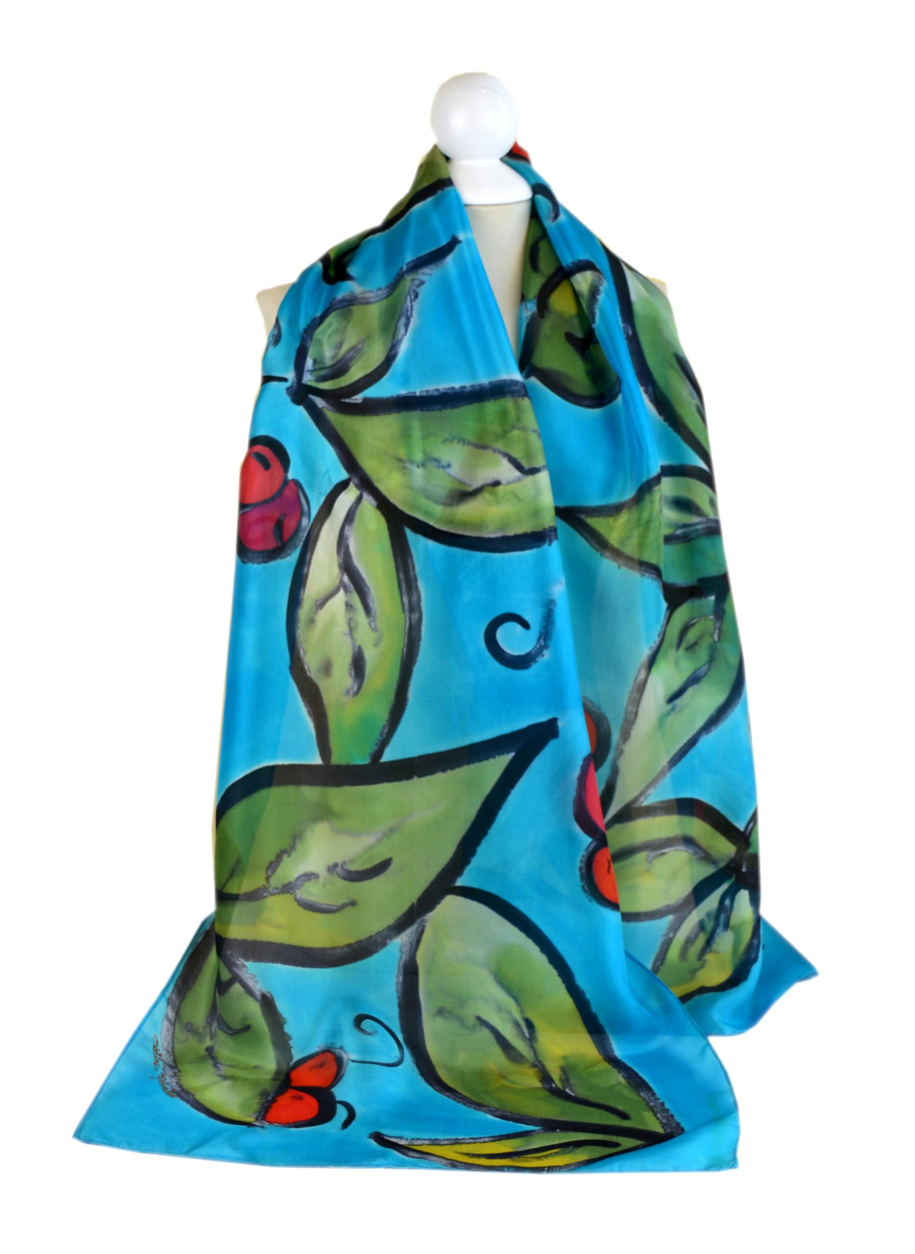 Fular de seda pintado a mano. Pañuelo de seda pintado a mano. 180x45cm