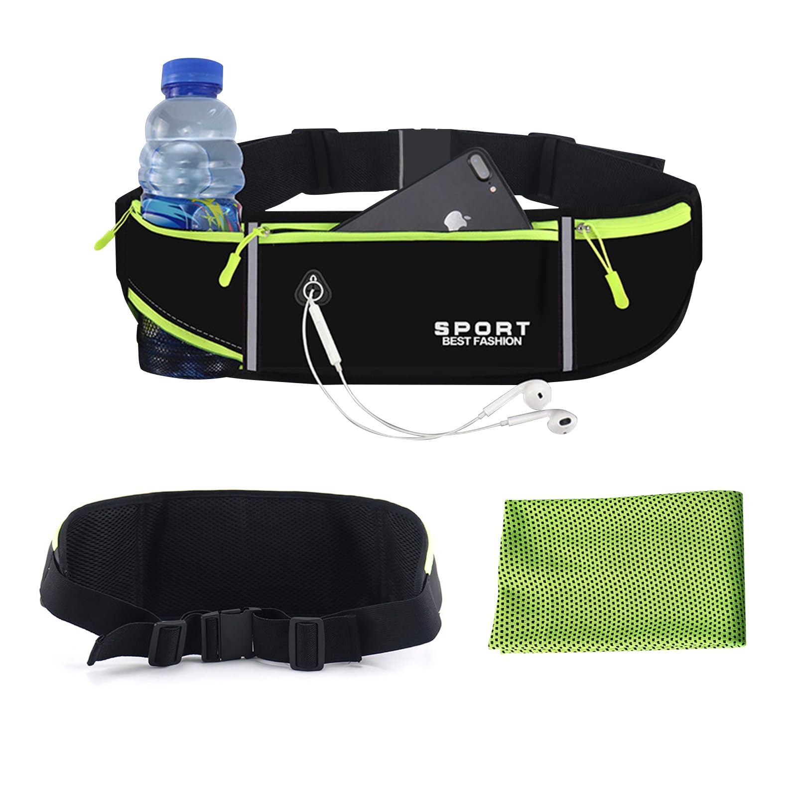 Running Belt Waist Pack Bag,Multifunction Running Bag - Running Belt Pack with Water Bottle, Waterproof Running Phone Holder Slim Plus Size Adjustable