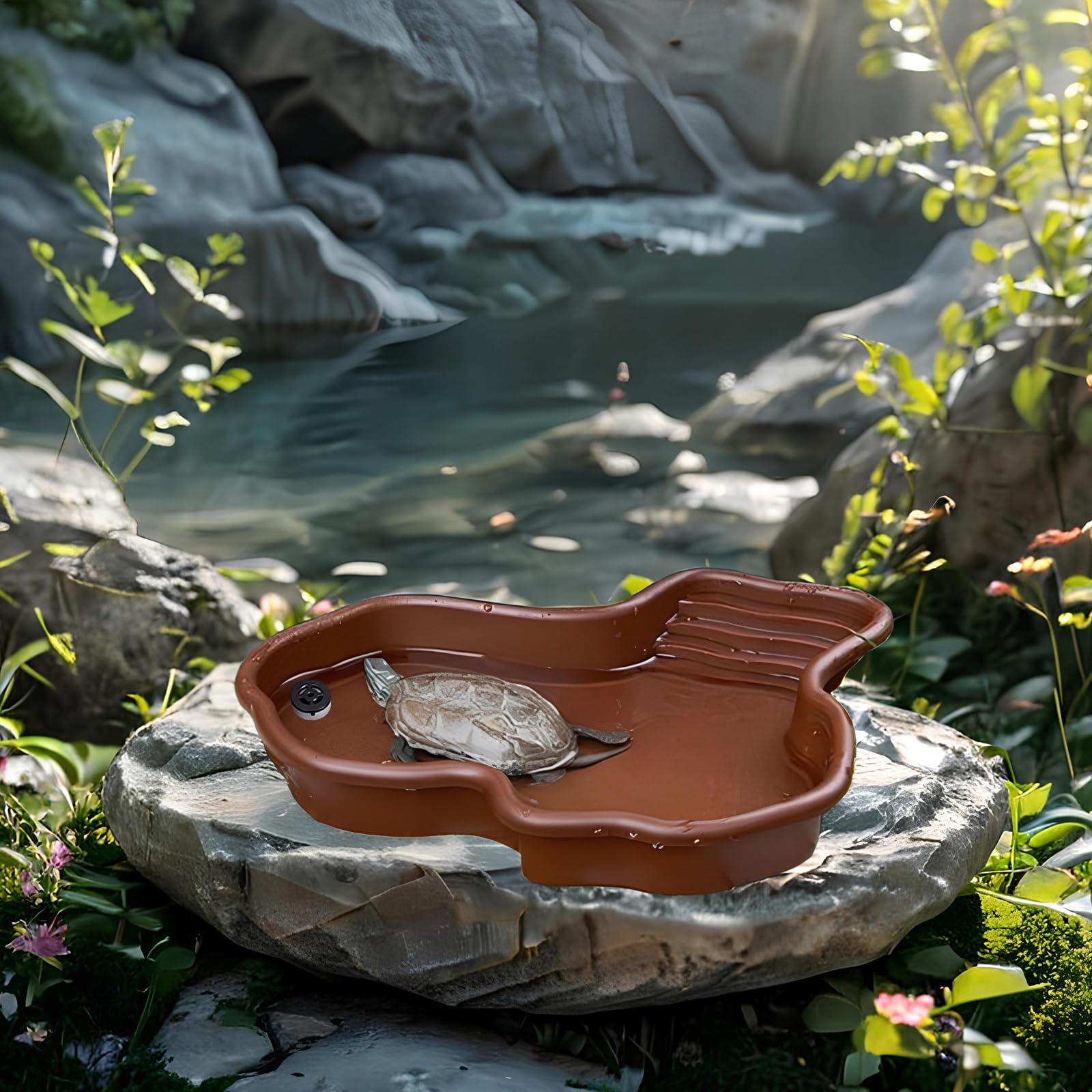 Gran Cuenco de Baño de Tortugas, Cuenco de Reptiles con Drenaje, Gran Cuenco de Agua de Reptil, Piscina para Reptiles Adecuado para Tortugas, Ranas Cornudas y Otros Anfibios y Reptiles(B)