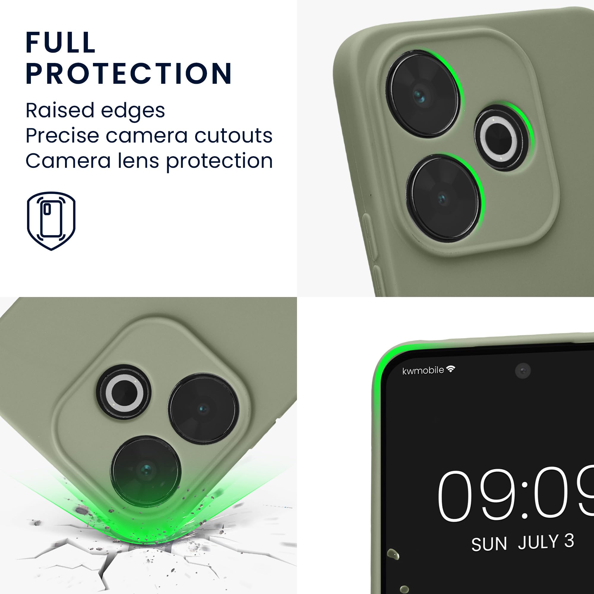 kwmobile Case for Xiaomi Redmi 13 Case - Protective Slim TPU Phone Cover - Soft Matte Finish - Gray Green - Image 3