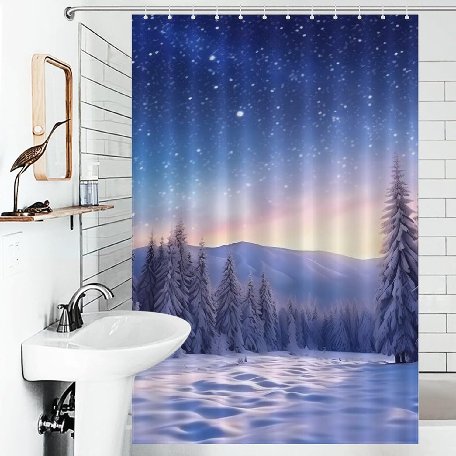 Pine in Winter Funny Shower Curtains Washable Bath Curtain Liner with Hooks for Bathroom Bath Tubs