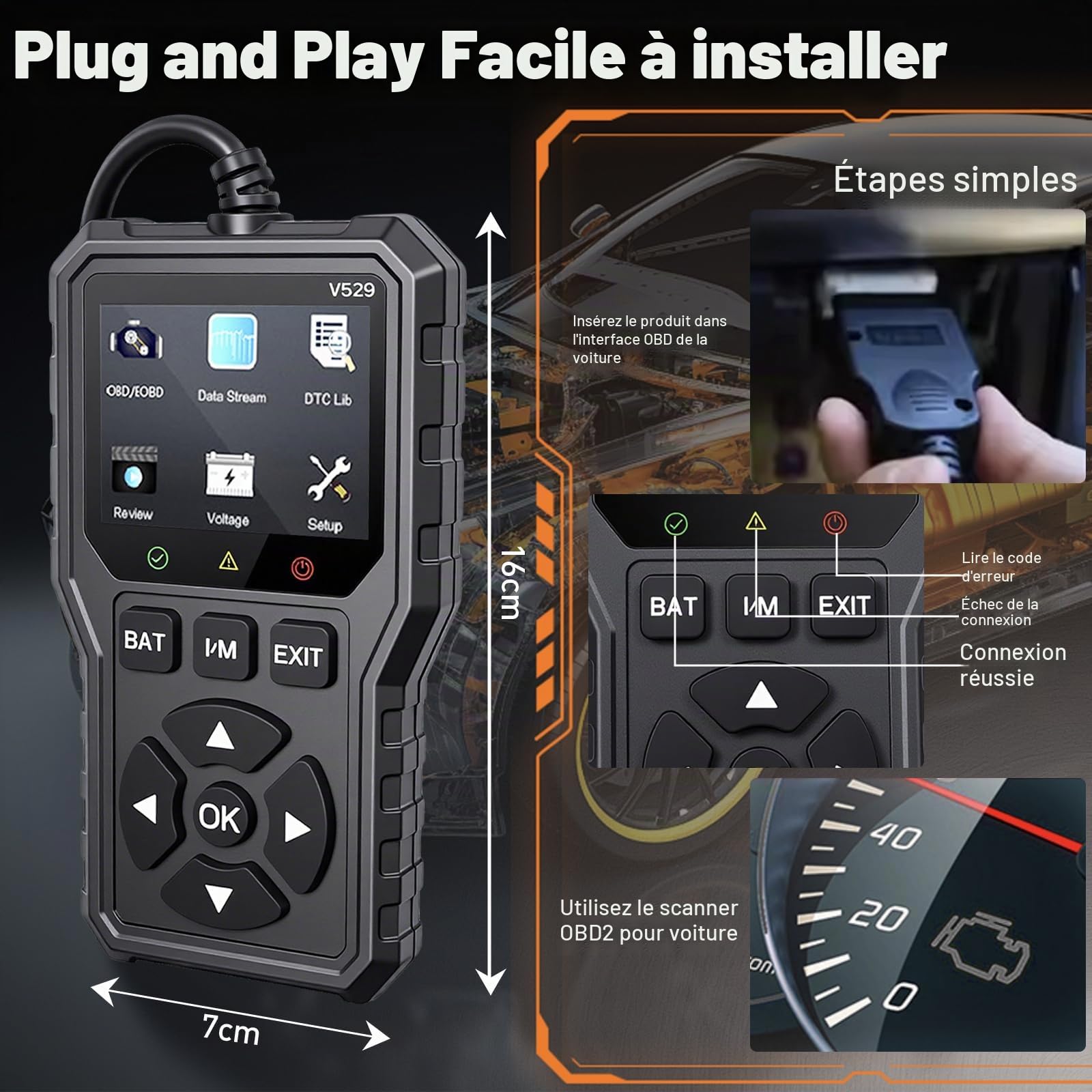 OBD2 Diagnostic Auto Valise Voiture,OBD2 Valise Diagnostic Auto Multimarque Français,Lecteur de Codes de Panne Moteur pour BMW Peugeot VW Audi Tous Les Véhicules