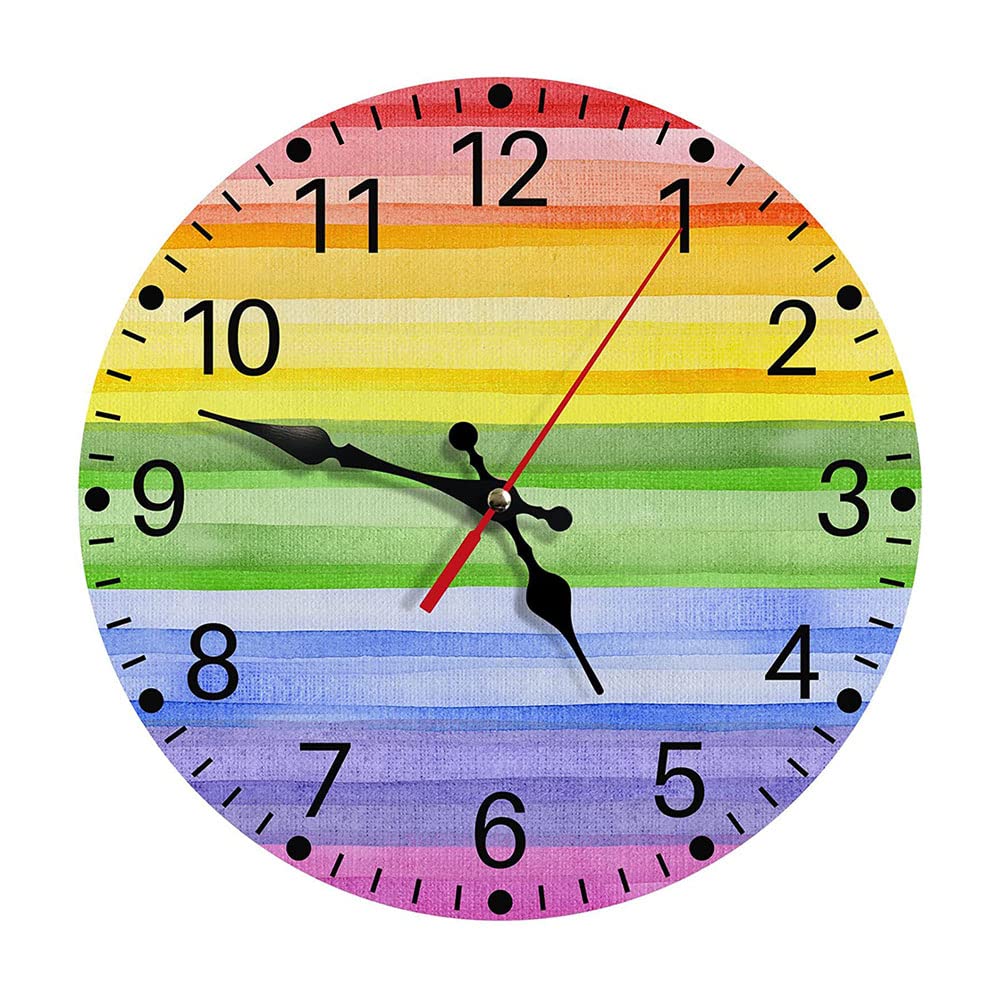 Dotbuy-Shop Rainbow Wall Clock Silent Non Ticking 25Cm, Round Battery Operated Vintage Decorative Clocks Arabic Numeral Quartz Wall Clock For Bedroom,Living Room, Home, Kitchen, Office (10Inch,)