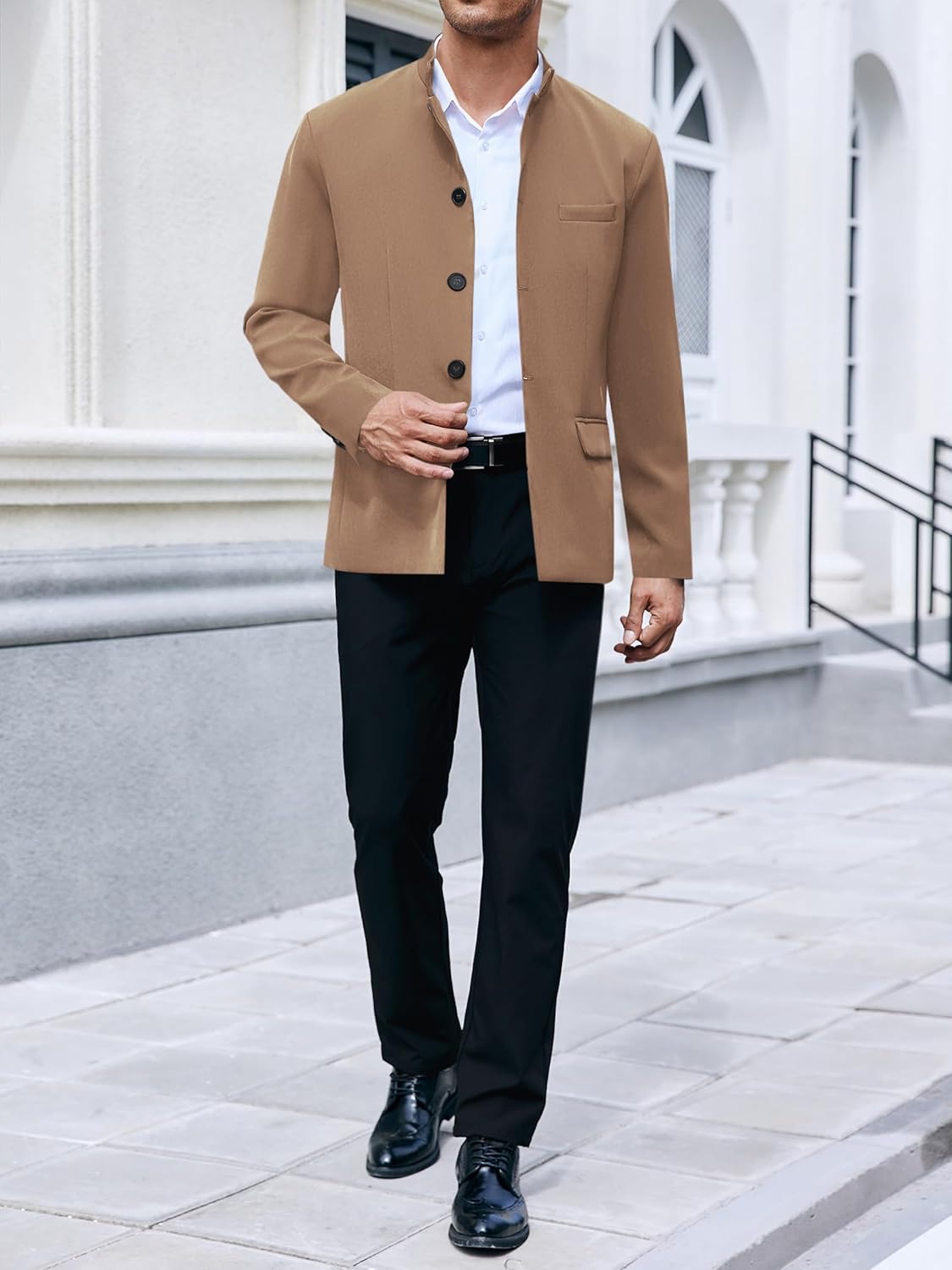 Mens Casual Suit Blazer Jackets Stand Mandarin Collar Lightweight Lined Business Dress Sport Coats - Image 4