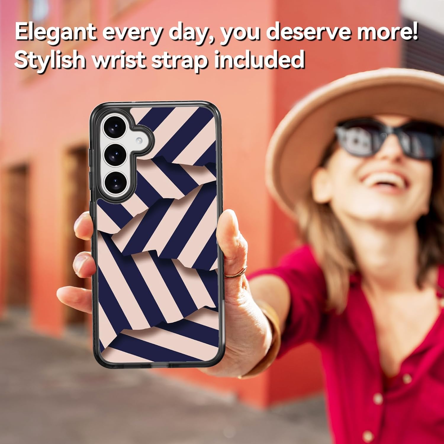 Rosarnnah Magnetic for Samsung Galaxy S25 Magsafe Case Cute Aesthetic - Durable Shockproof 6.6 ft Drop Impact Phone Case Cover with Funny Fashion Black Candy Stripe Design 6.2" Black