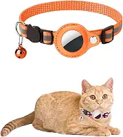 Coleira Cachorro Gato Reflexiva Ajustavel com Case Capa Rastreador GPS Airtag (Laranja)